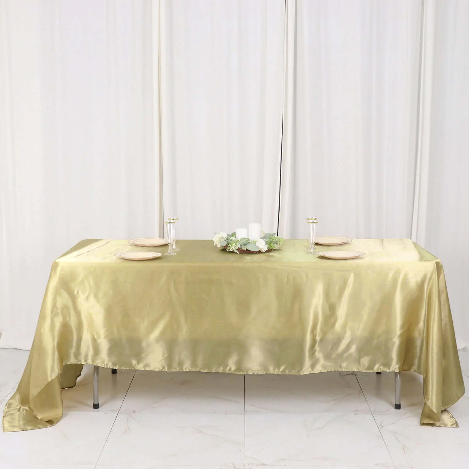 Champagne Satin 60x126 Rectangular Tablecloth - Smooth, Lustrous & Great Value
