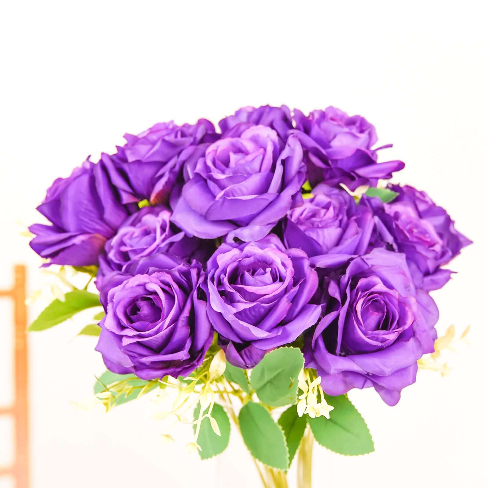 Exclusive Deal! 2 Bushes of 18 Real - Touch Purple Artificial Silk Rose Flower Bouquets for Decor