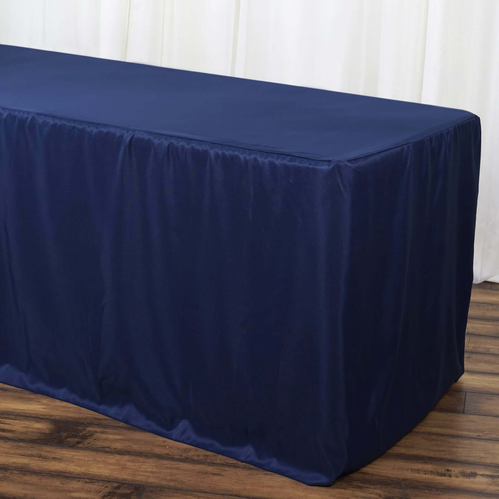 Durable Navy Blue Fitted Polyester Rectangle Tablecloth for 6FT Tables