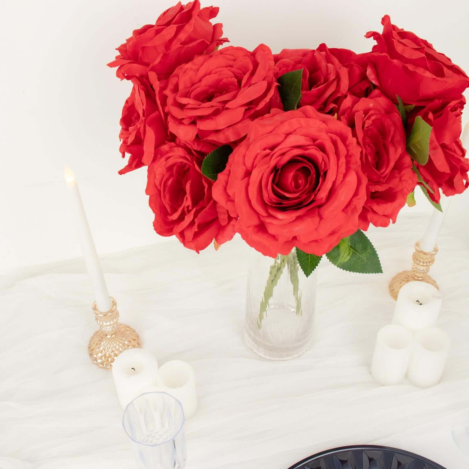 17-inch Red Premium Silk Jumbo Rose Flower Bouquet: 2 Bushes for Stunning Decor