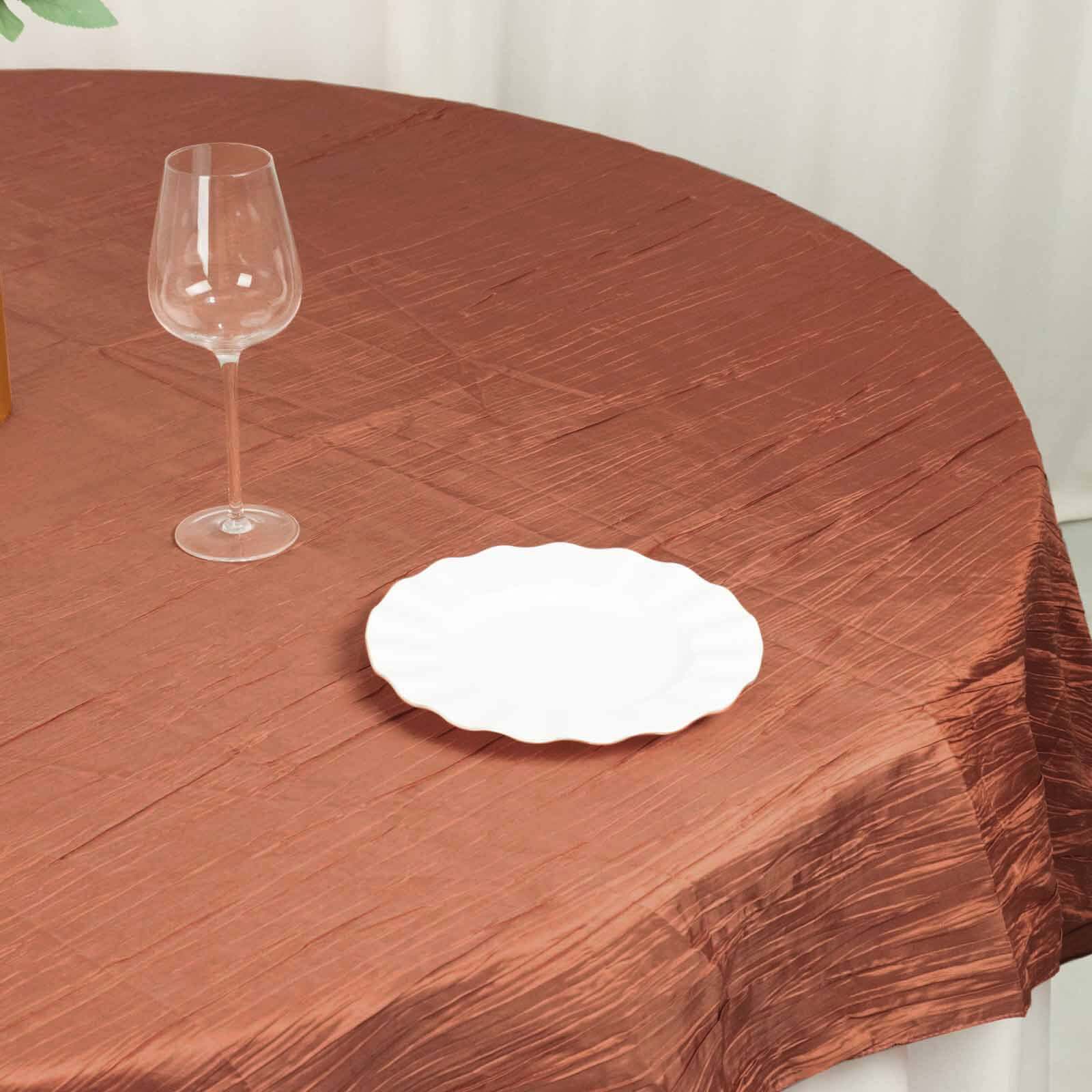 72x72 Square Terracotta (Rust) Accordion Crinkle Taffeta Table Overlay