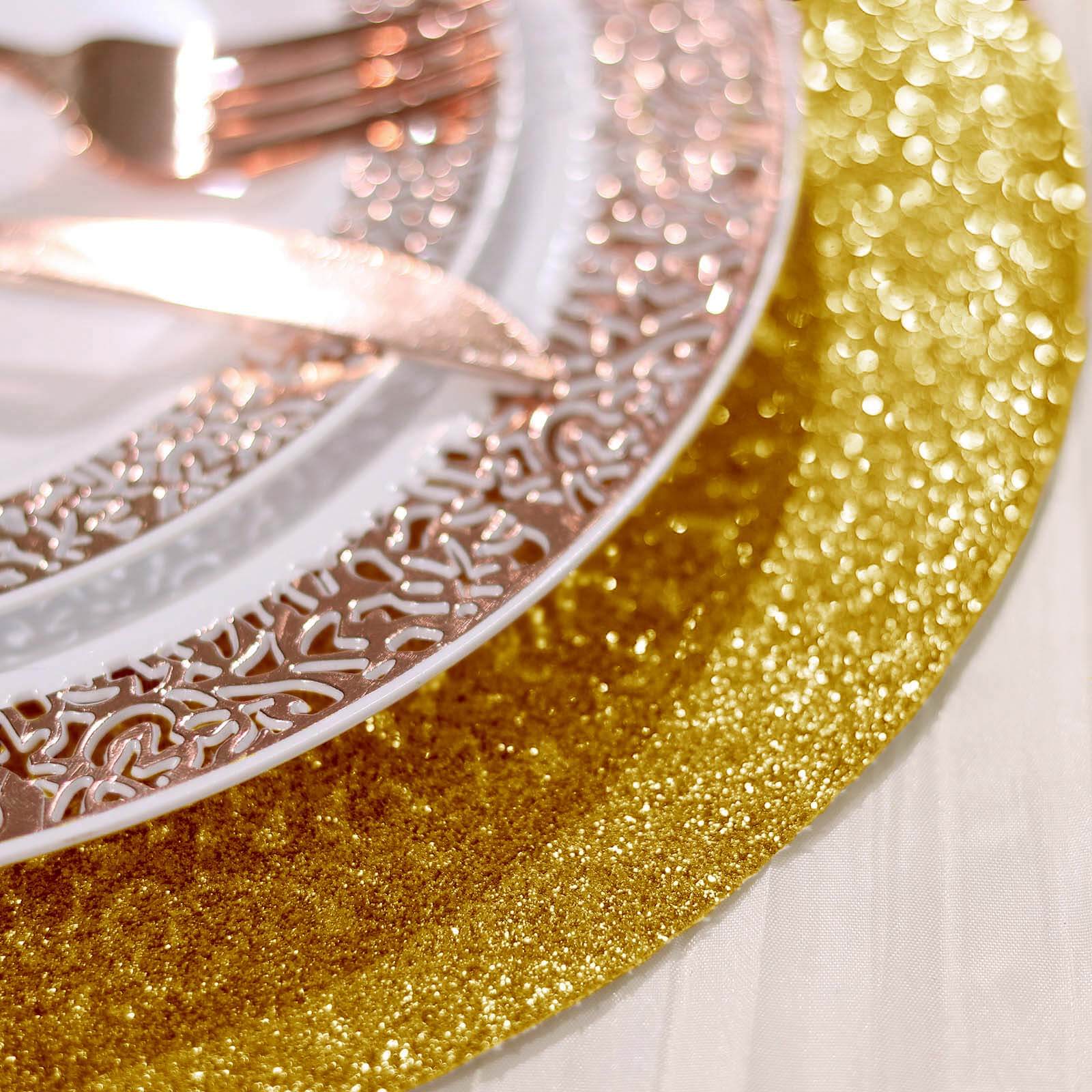 Hot Sale! 6-Pack Gold Glitter Round Non-Slip Placemats, 13" Diameter