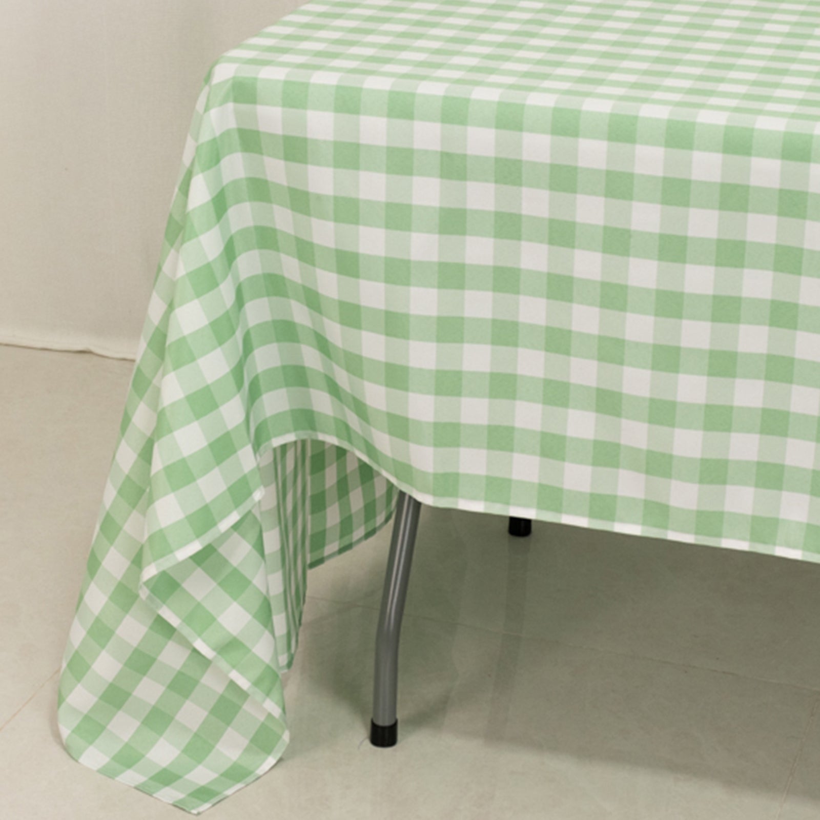 Hot! White/Sage Green Buffalo Plaid Polyester 60x126 Rectangle Tablecloth