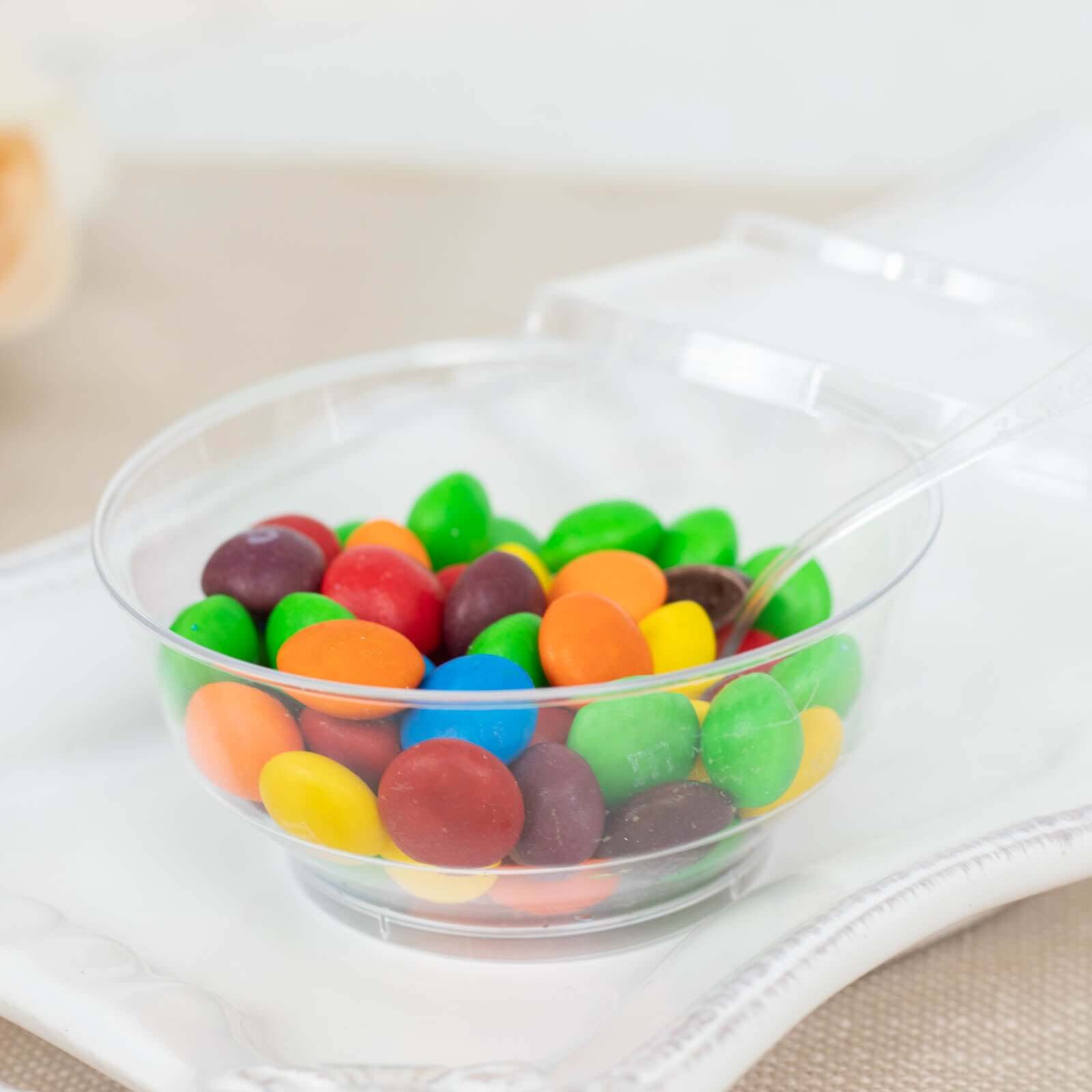 24-Piece Clear Plastic Mini Party Bowl Set with Lid and Spoon - 3.5oz Ideal for Desserts