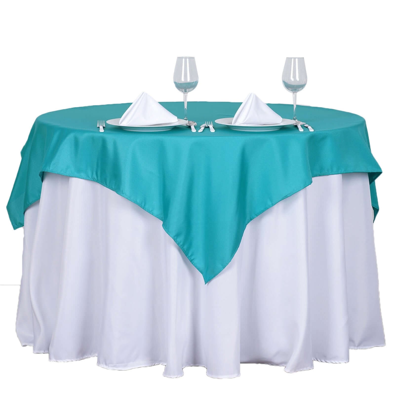 Turquoise 54x54 Polyester Square Table Overlay - Wrinkle-Free & Durable Table Cover