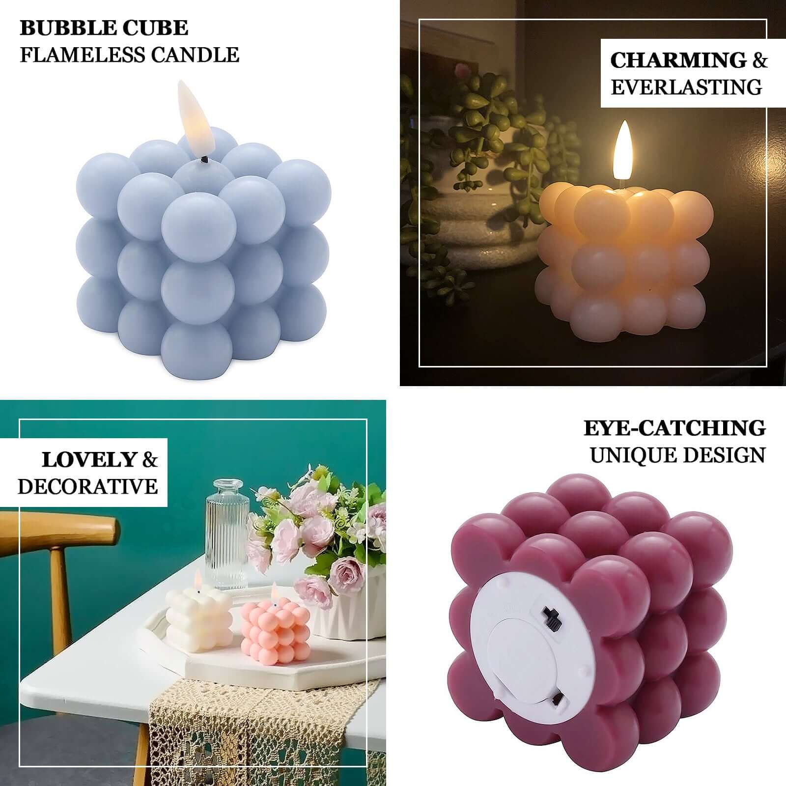 2-Pack Battery-Operated Burgundy LED Flameless Cube Candles with Flickering Warm White Light