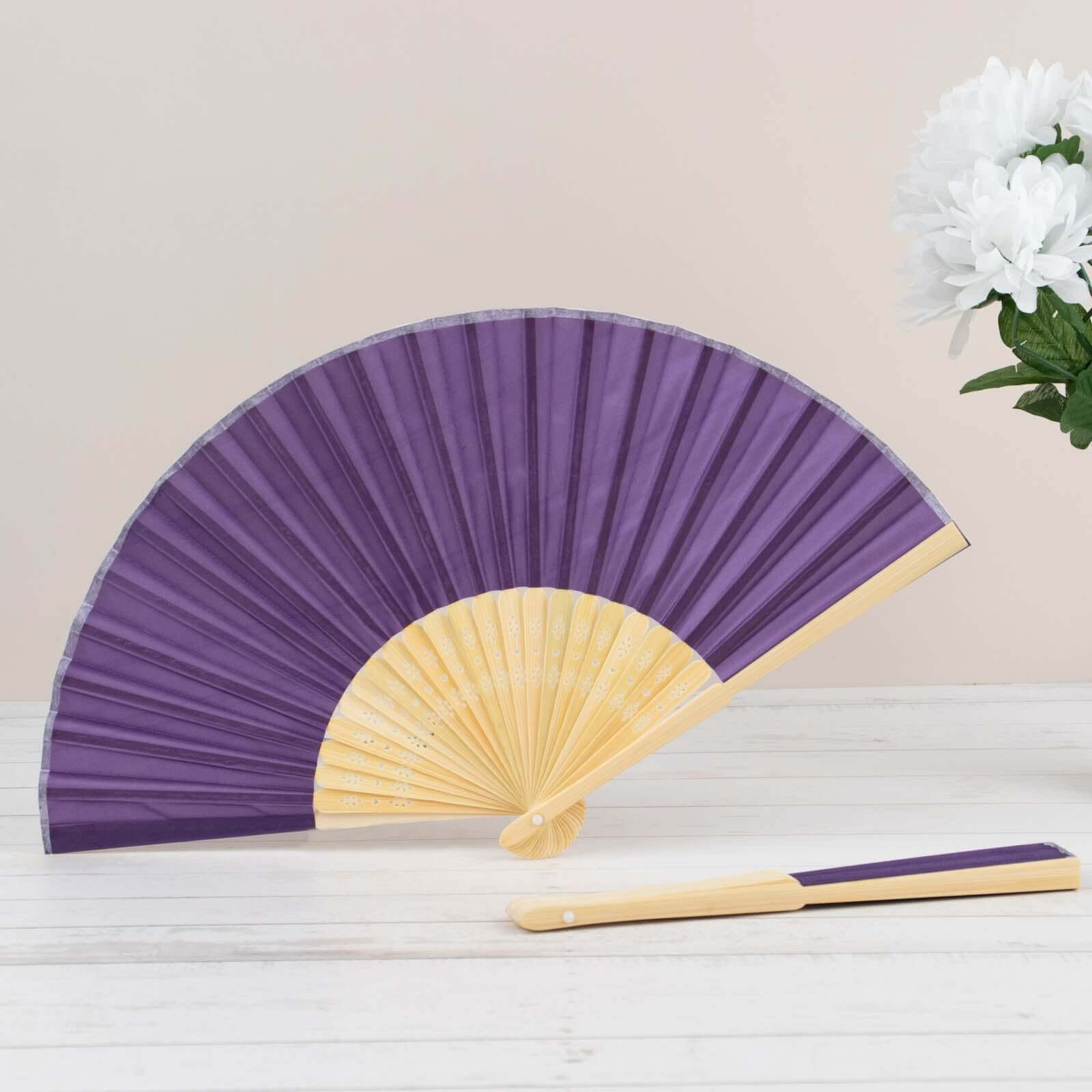 Set of 5 Purple Asian Silk Folding Fans - Ideal Party Favors