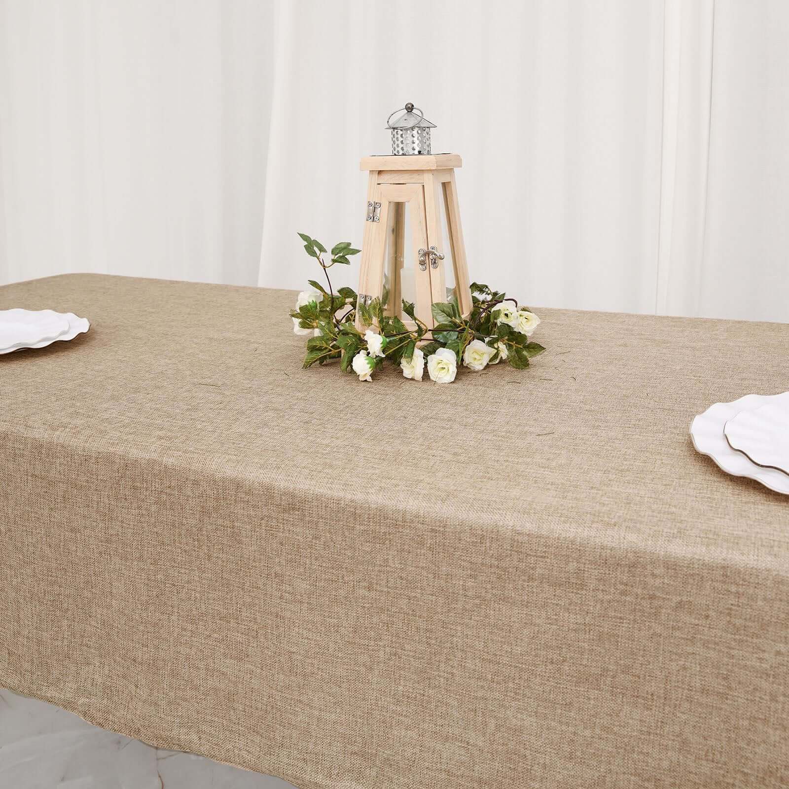 High - Quality Natural Faux Burlap Rectangle Tablecloth (54x96) for Rustic Events