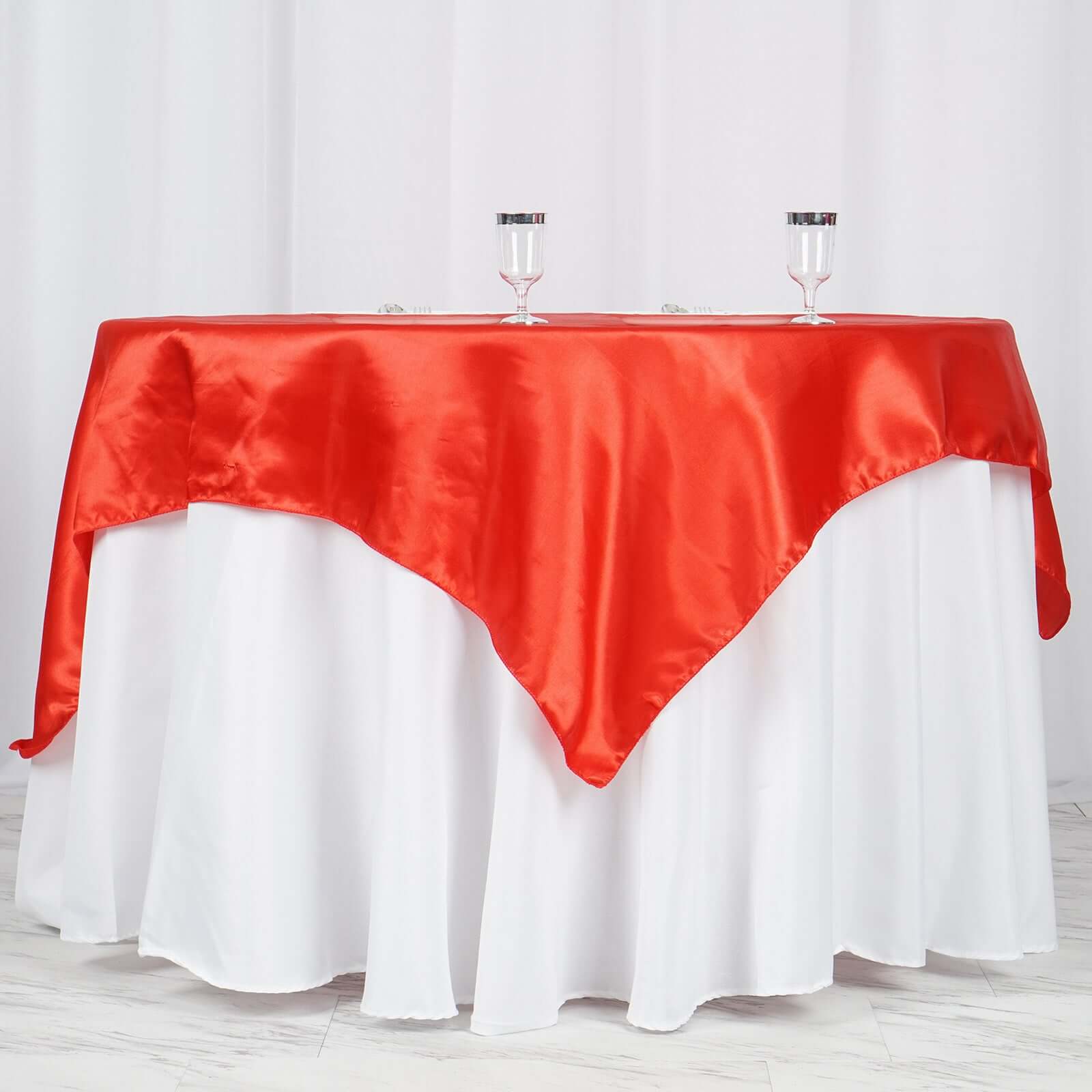 Red Satin Square Table Overlay - 60x60 Tablecloth with Smooth Silky Touch, Ideal for Events