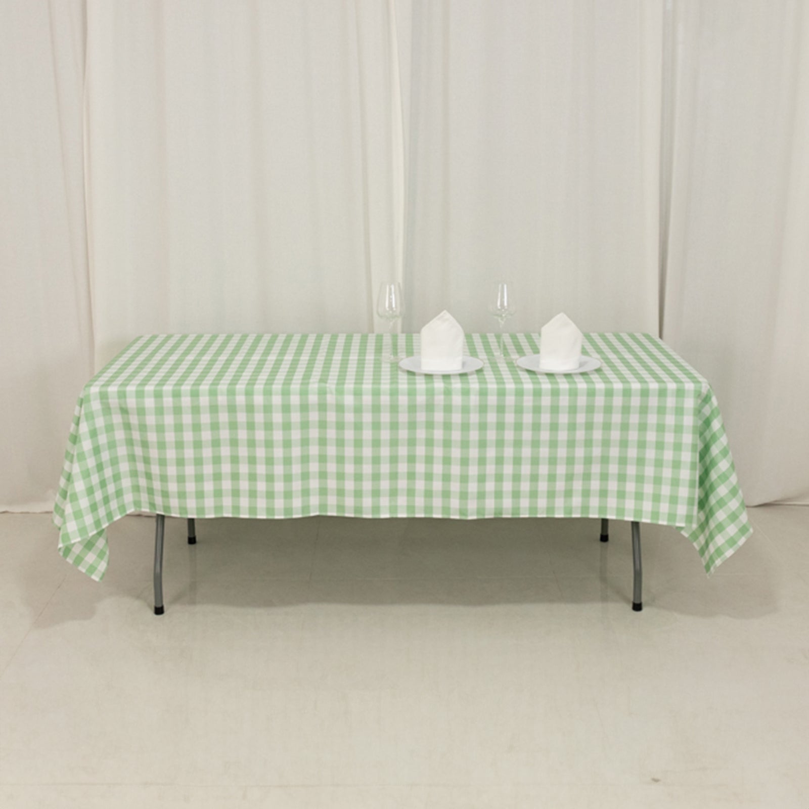 White/Sage Green Checkered Buffalo Plaid 60x102 Polyester Rectangle Tablecloth