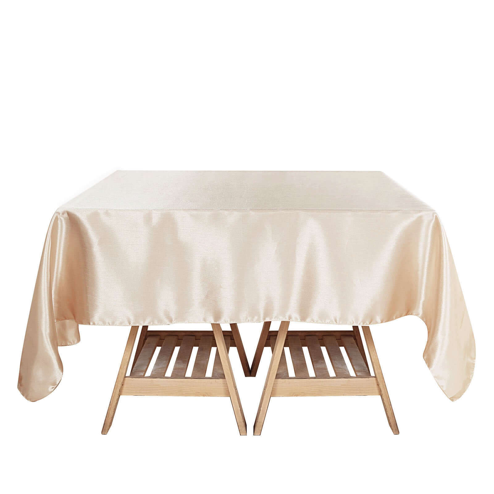 Beige Satin 60x60 Square Table Overlay - Smooth & Silky Table Cover, Great Deal