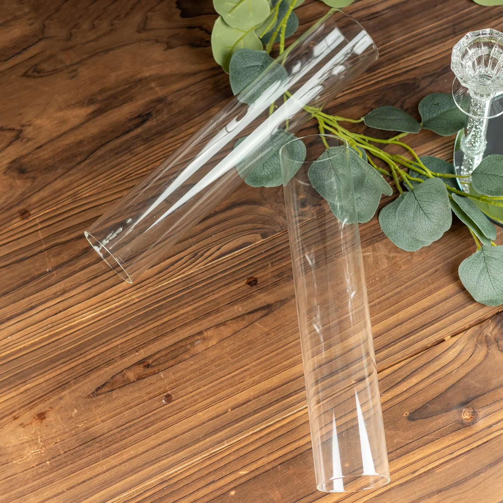 Hot Deal! 2-Pack Clear Glass Pillar Hurricane Candle Shades, 12" Tall with 2.25" Open Ends