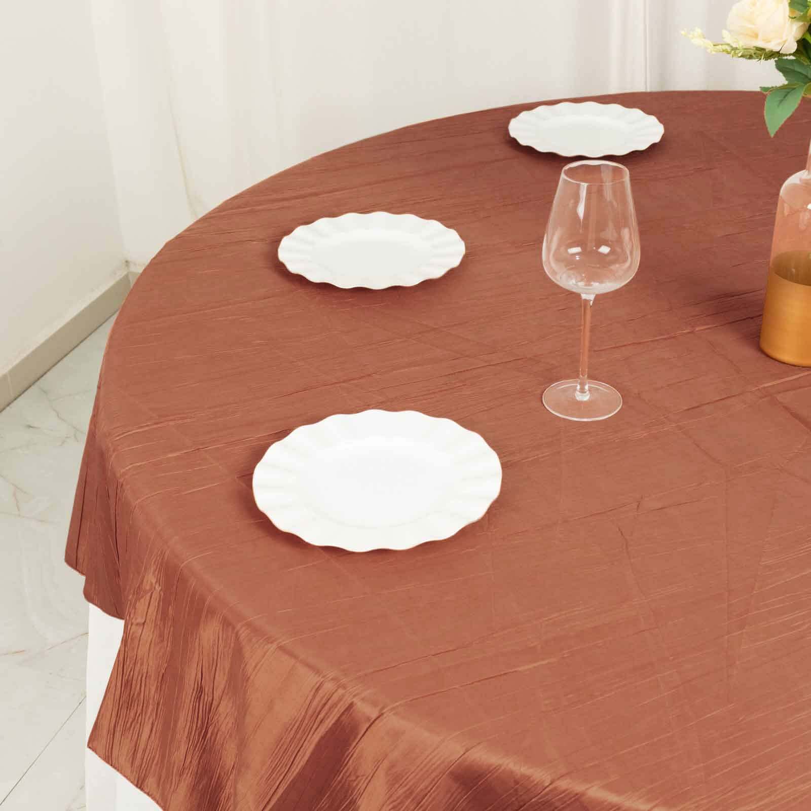 Hot! 90x90 Square Terracotta (Rust) Accordion Crinkle Taffeta Table Overlay