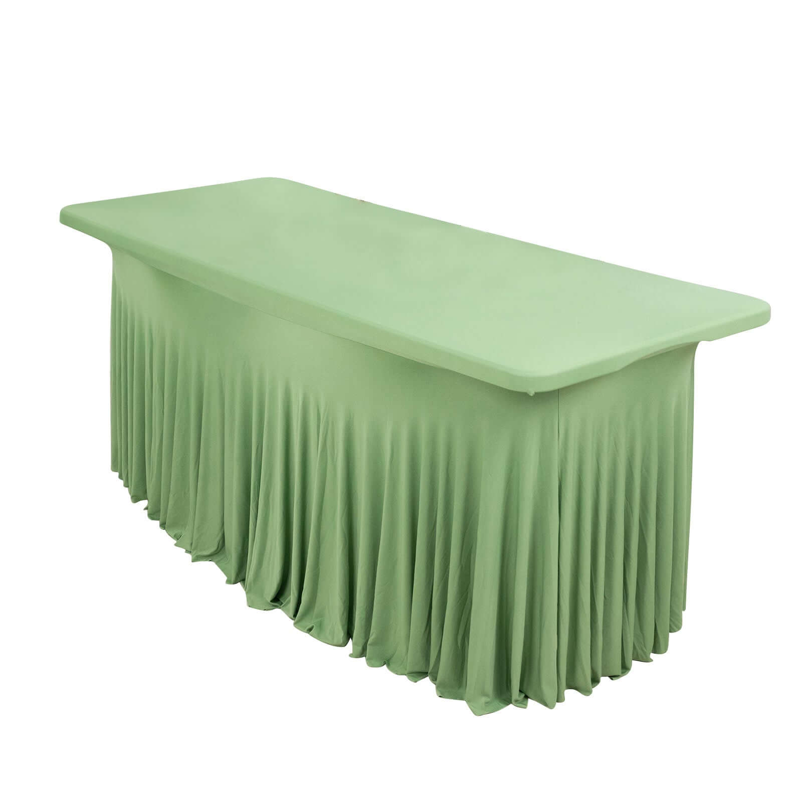 Sage Green Spandex Table Skirt with Wavy Effect for 6ft Tables