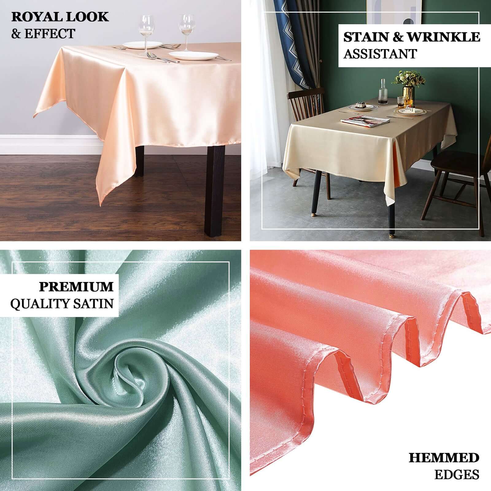 Dusty Sage Green Satin Tablecloth 60x126 - Lustrous and Wrinkle-Resistant