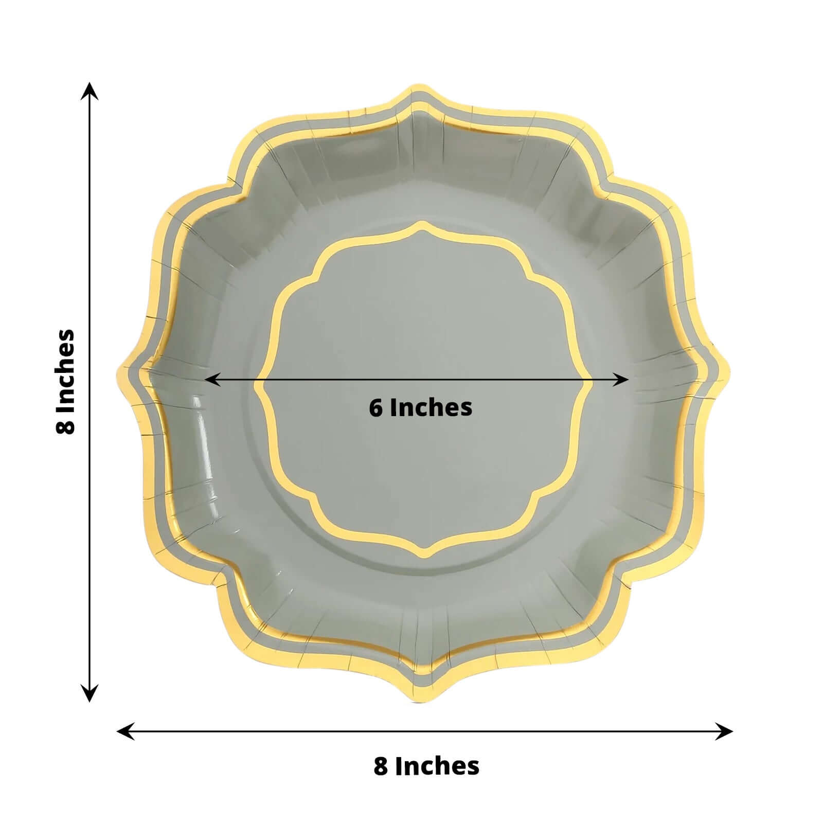 25-Piece Disposable 300GSM Sage Green Paper Dessert Plates with Gold Scalloped Edge, 8 Inches