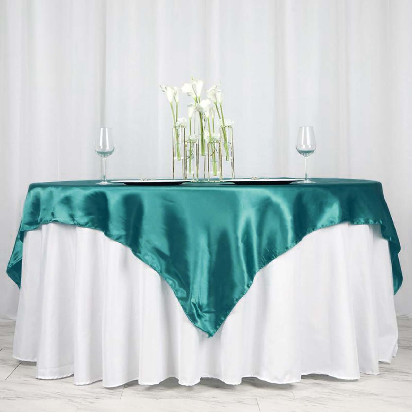 Turquoise 72x72 Satin Square Table Overlay with Smooth Finish