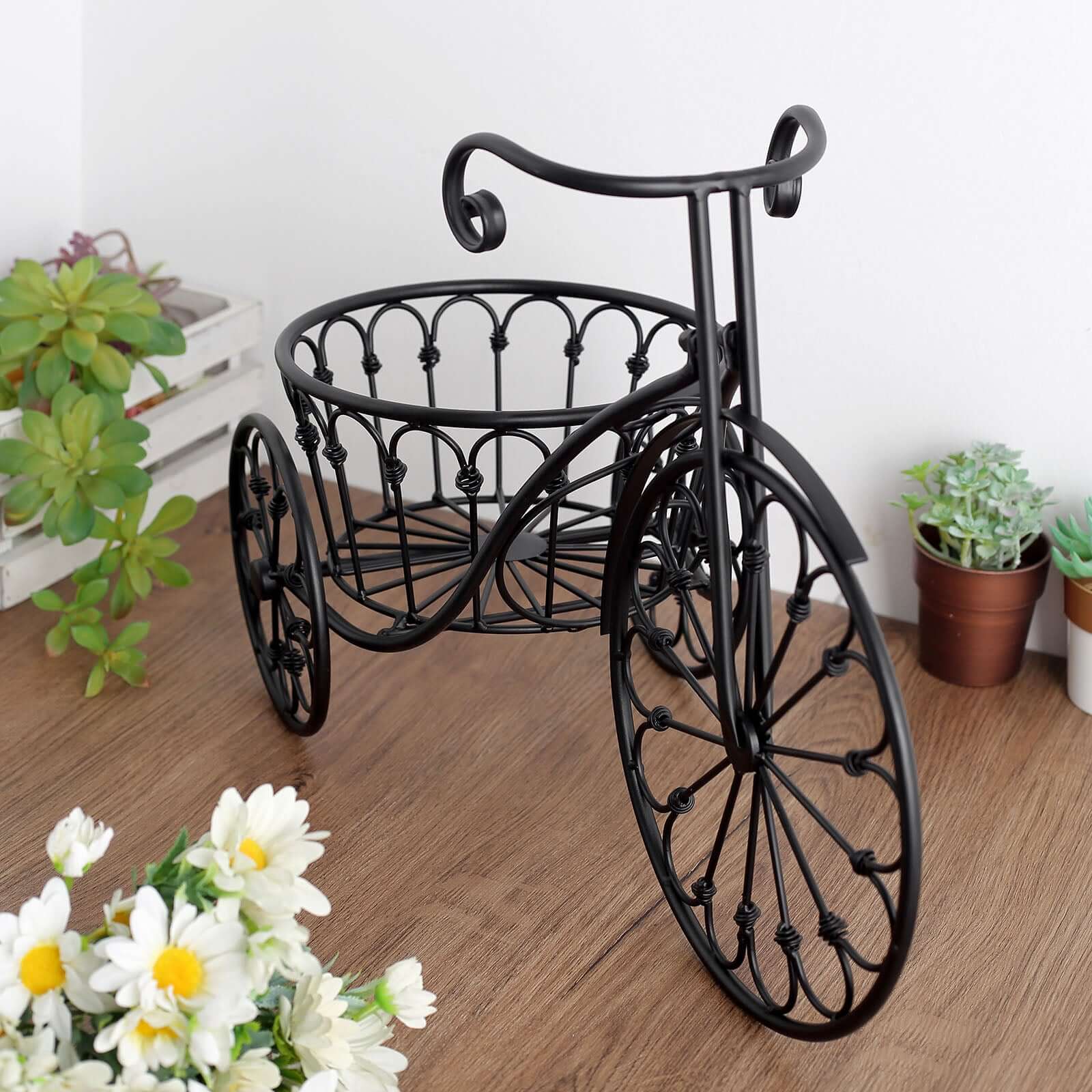 Black Tricycle Metal Planter Basket - Ideal for Indoor/Outdoor Decor