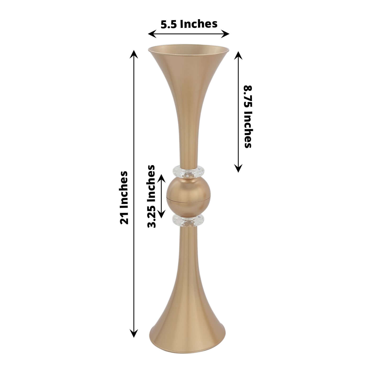 Hot Deal! 2-Pack Gold Reversible Plastic Trumpet Flower Vases with Crystal Embellishments, 21