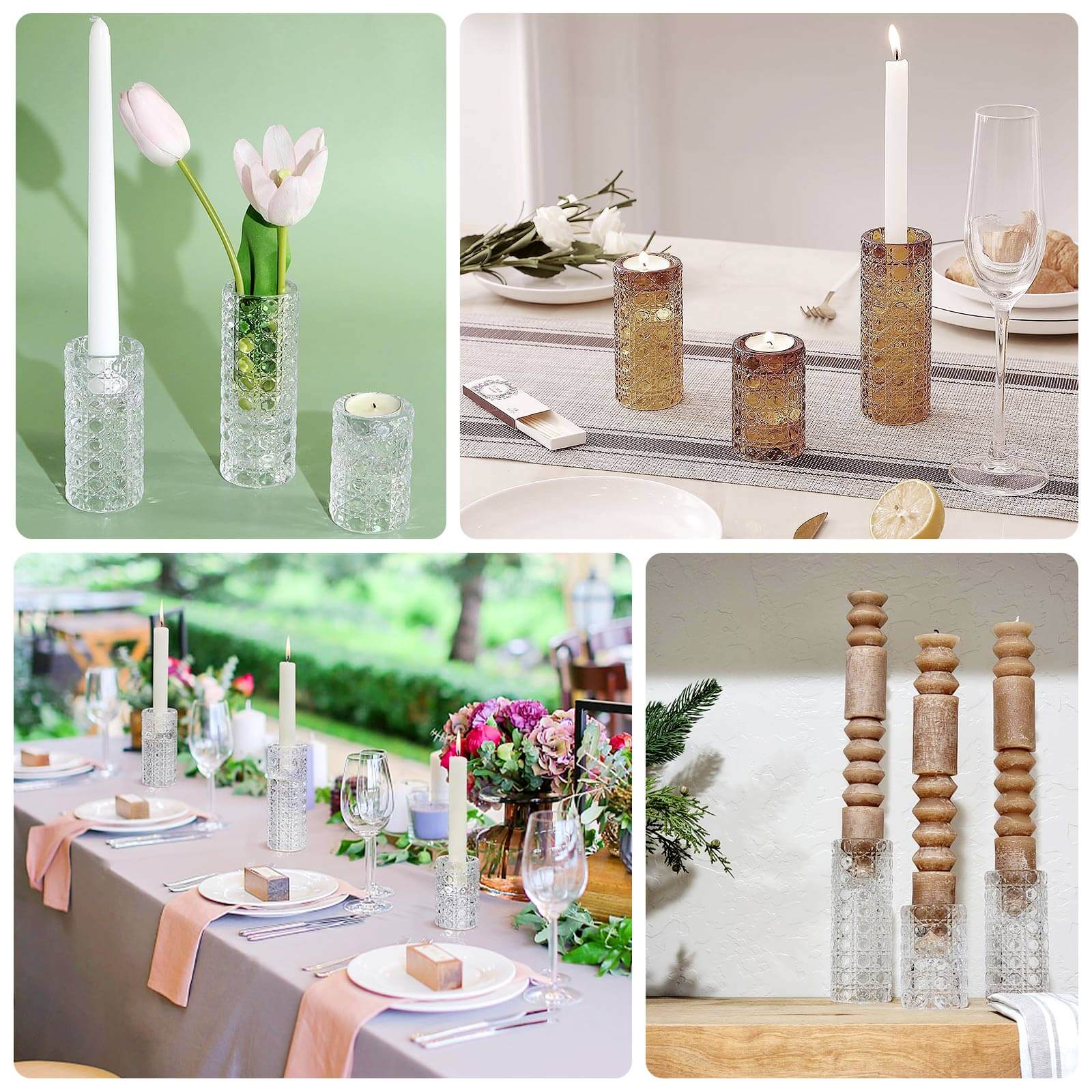 Hot Deal! Set of 3 Clear Glass Taper & Tealight Candle Holders with Gemstone Pattern