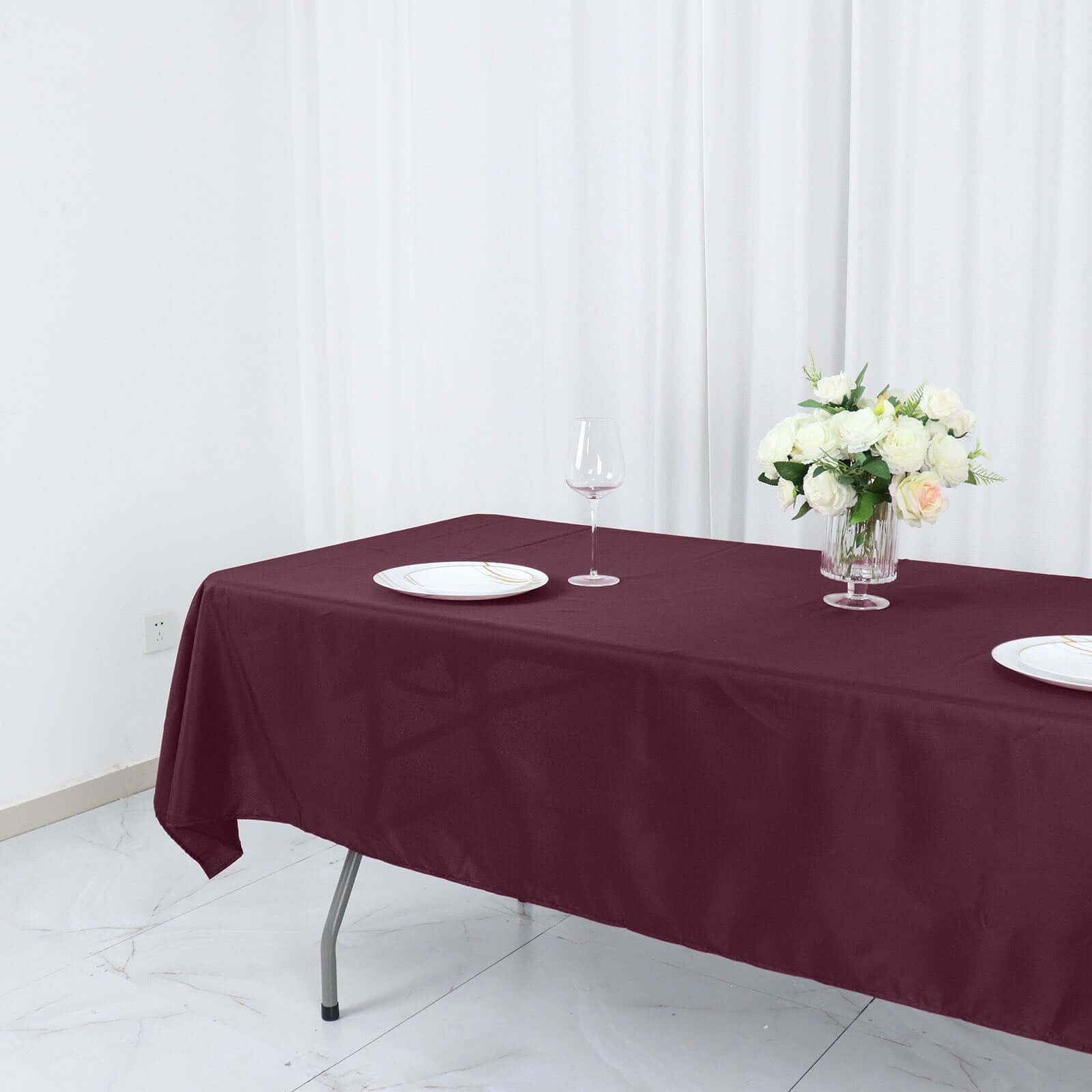 Exclusive Burgundy 54x96 Polyester Wrinkle-Resistant Tablecloth - Easy Care