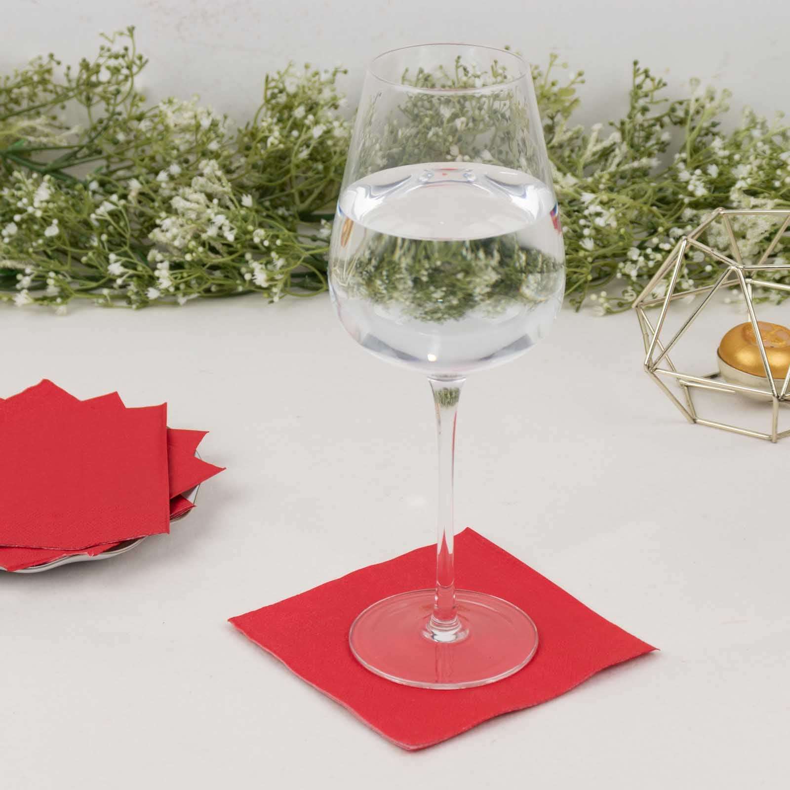 Great Deal! 50-Pack 2-Ply Disposable Red Paper Cocktail Beverage Napkins, 18GSM, 5x5