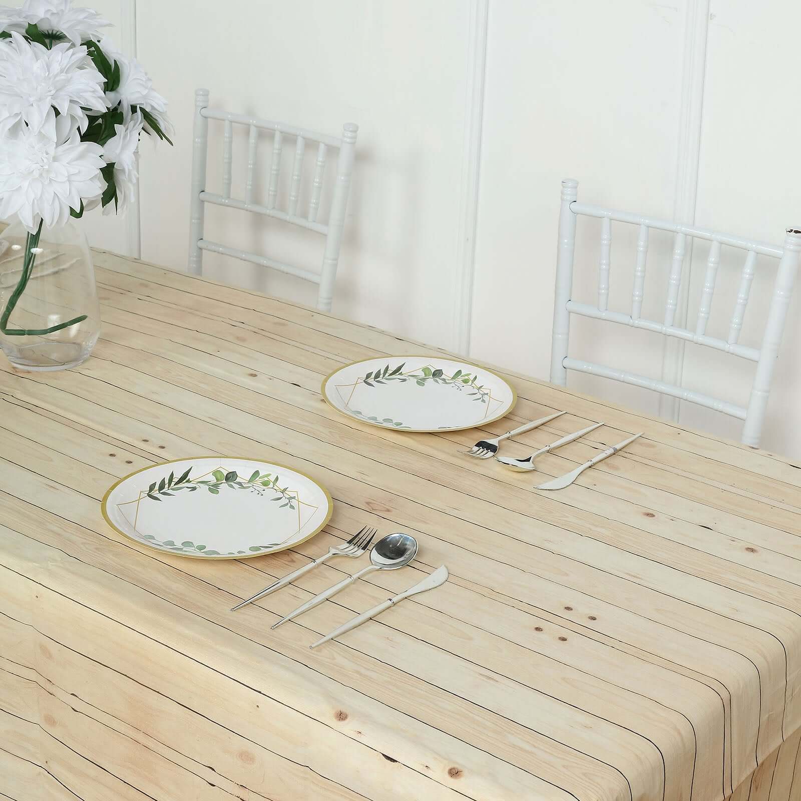 Hot Sale! Durable PVC Disposable Natural Rectangle Plastic Table Cover with Rustic Wooden Print, 52x108