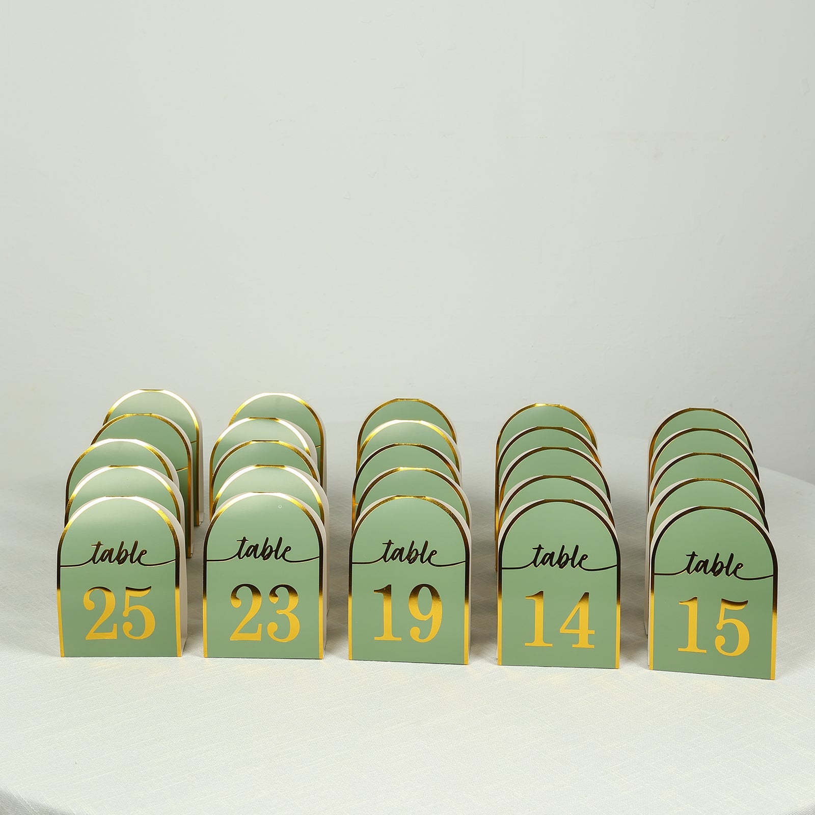 Hot Deal! 25-Pack Sage Green Disposable Double-Sided Table Numbers with Gold Foil 1-25