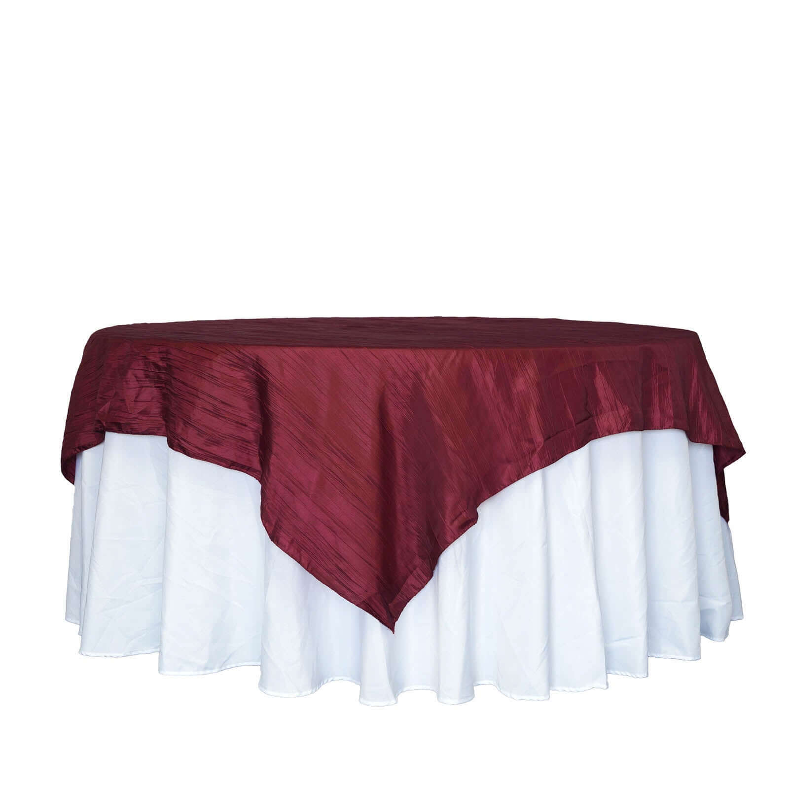 Burgundy 90x90 Square Crinkle Taffeta Accordion Table Overlay Tablecloth