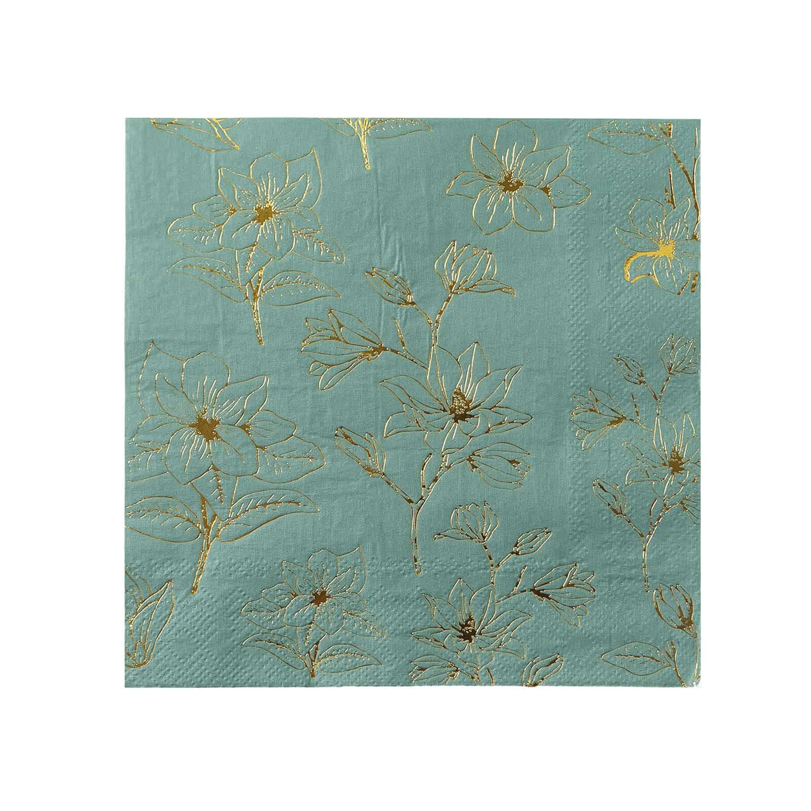 Get 50-Pack 2-Ply Absorbent Paper Cocktail Napkins with Gold Magnolia Prints in Dusty Sage Green