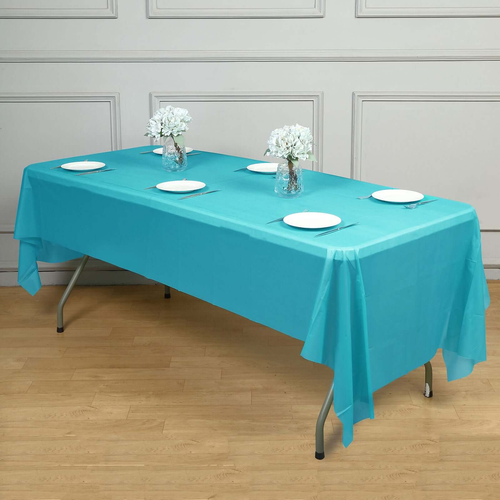 5-Pack Turquoise Rectangle Plastic Table Covers - Durable & Reusable PVC Disposable Covers for Gatherings