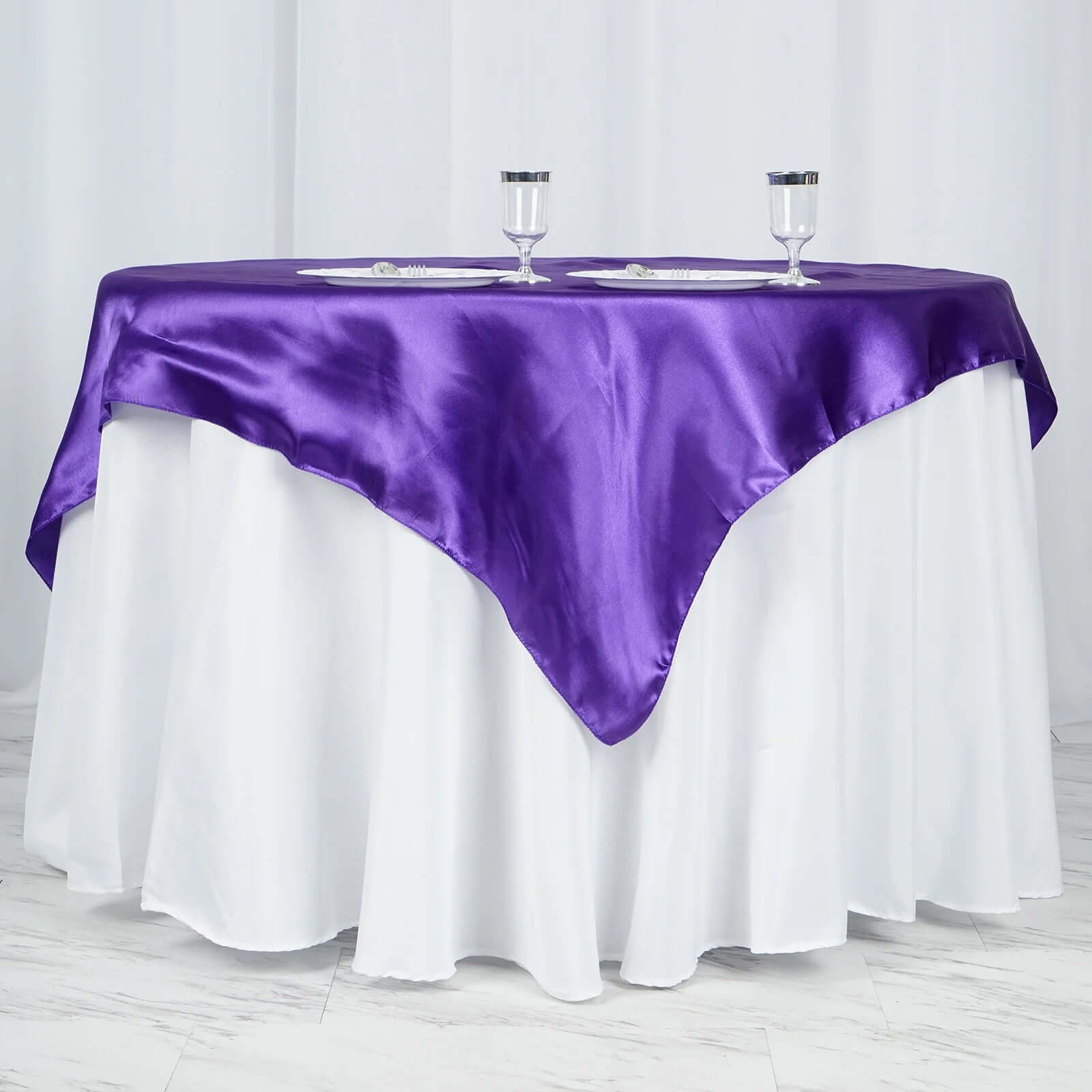 Exclusive Purple Satin 60x60 Square Table Overlay - Smooth & Silky Touch