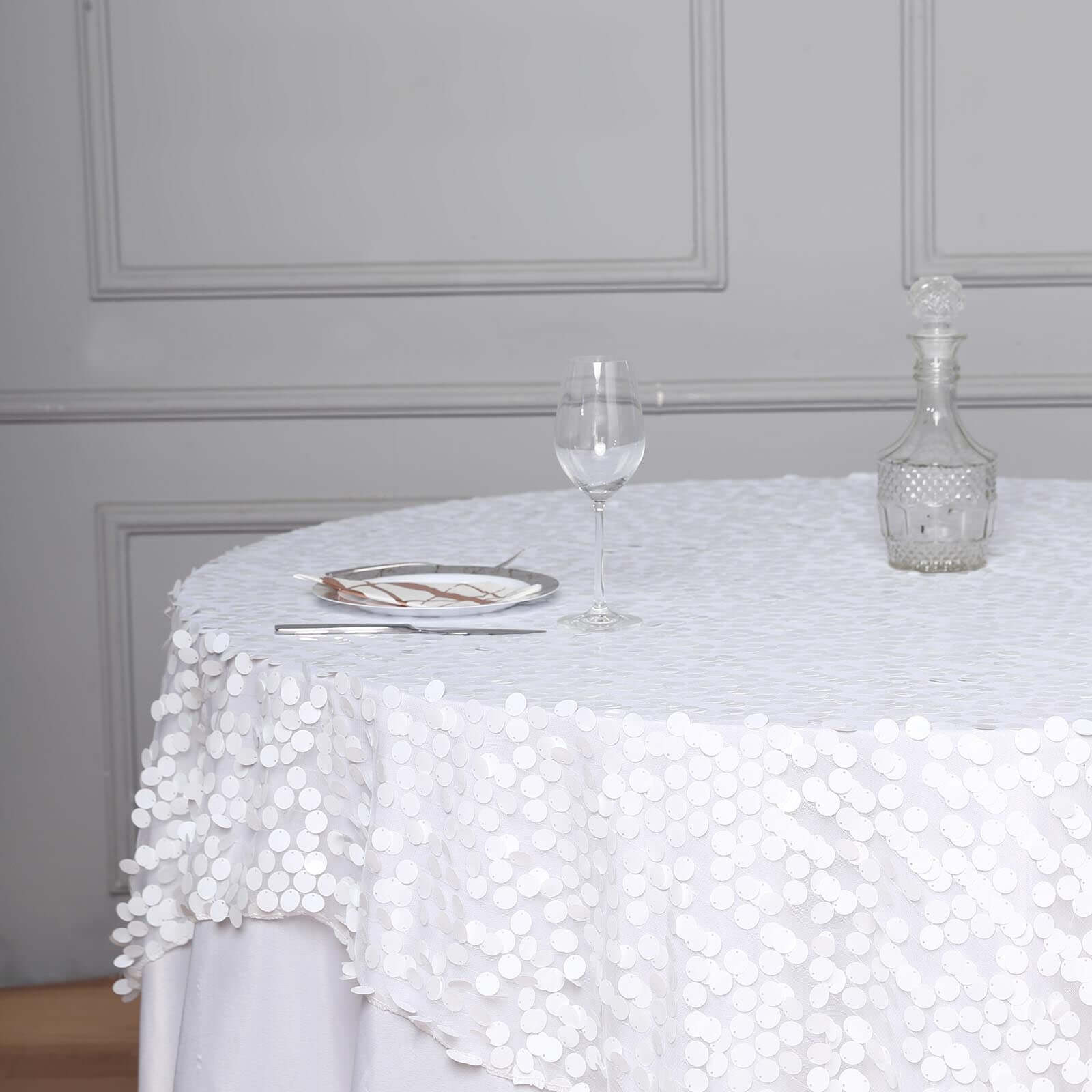 Big Payette White Sequin 72x72 Square Table Overlay for Elegant Celebrations