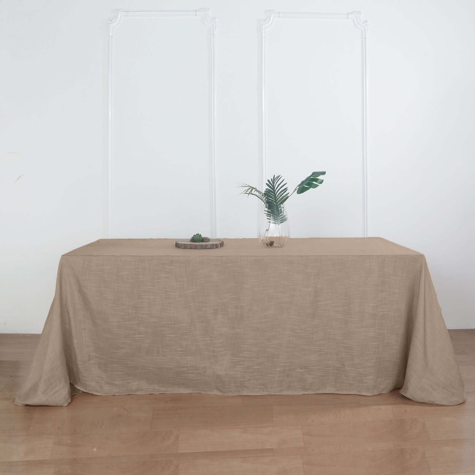 Taupe Faux Linen Rectangular Tablecloth (90x156) - Wrinkle-Resistant & Slubby Texture