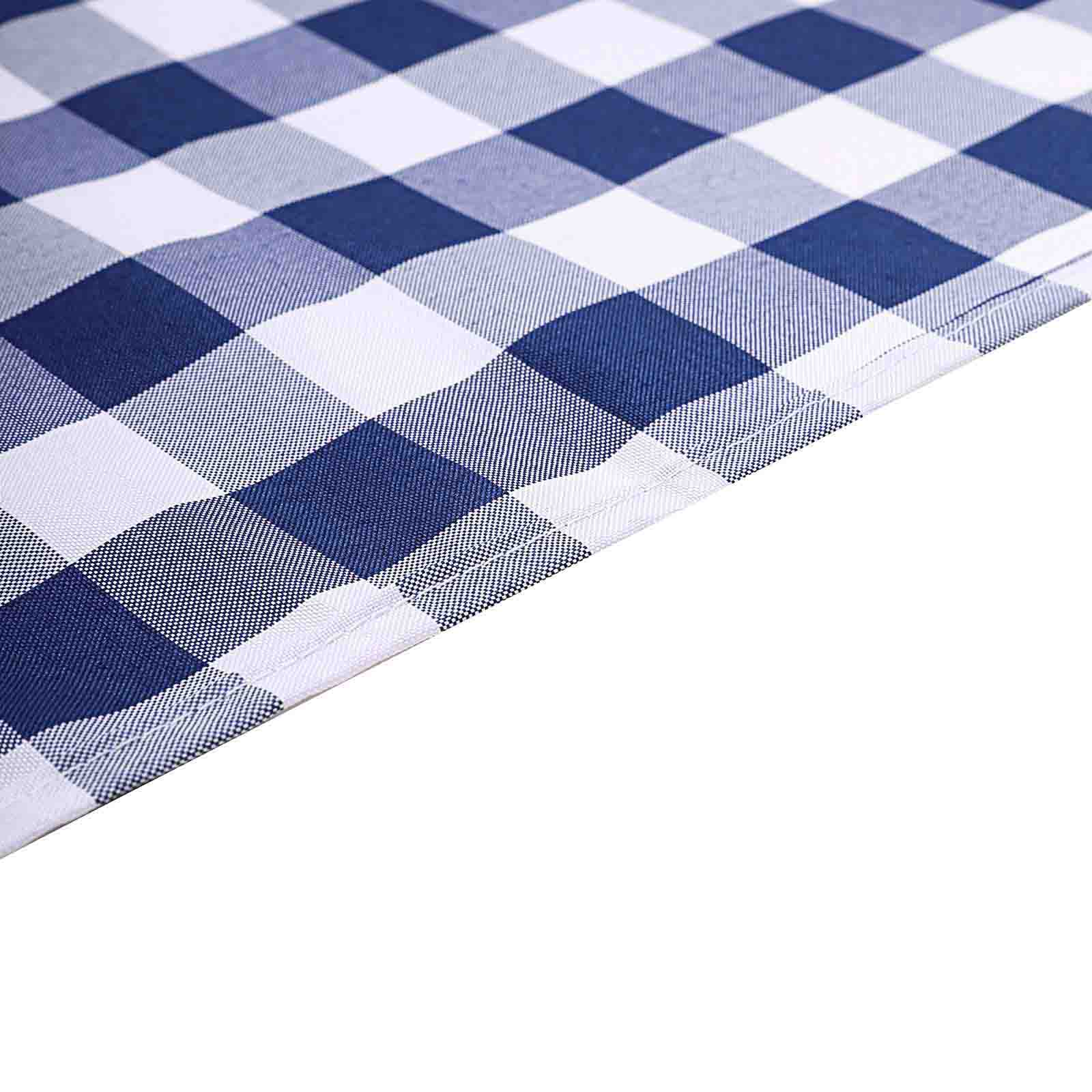 Hot! White/Navy Blue Checkered Buffalo Plaid Polyester 54x54 Square Tablecloth for Casual Tables