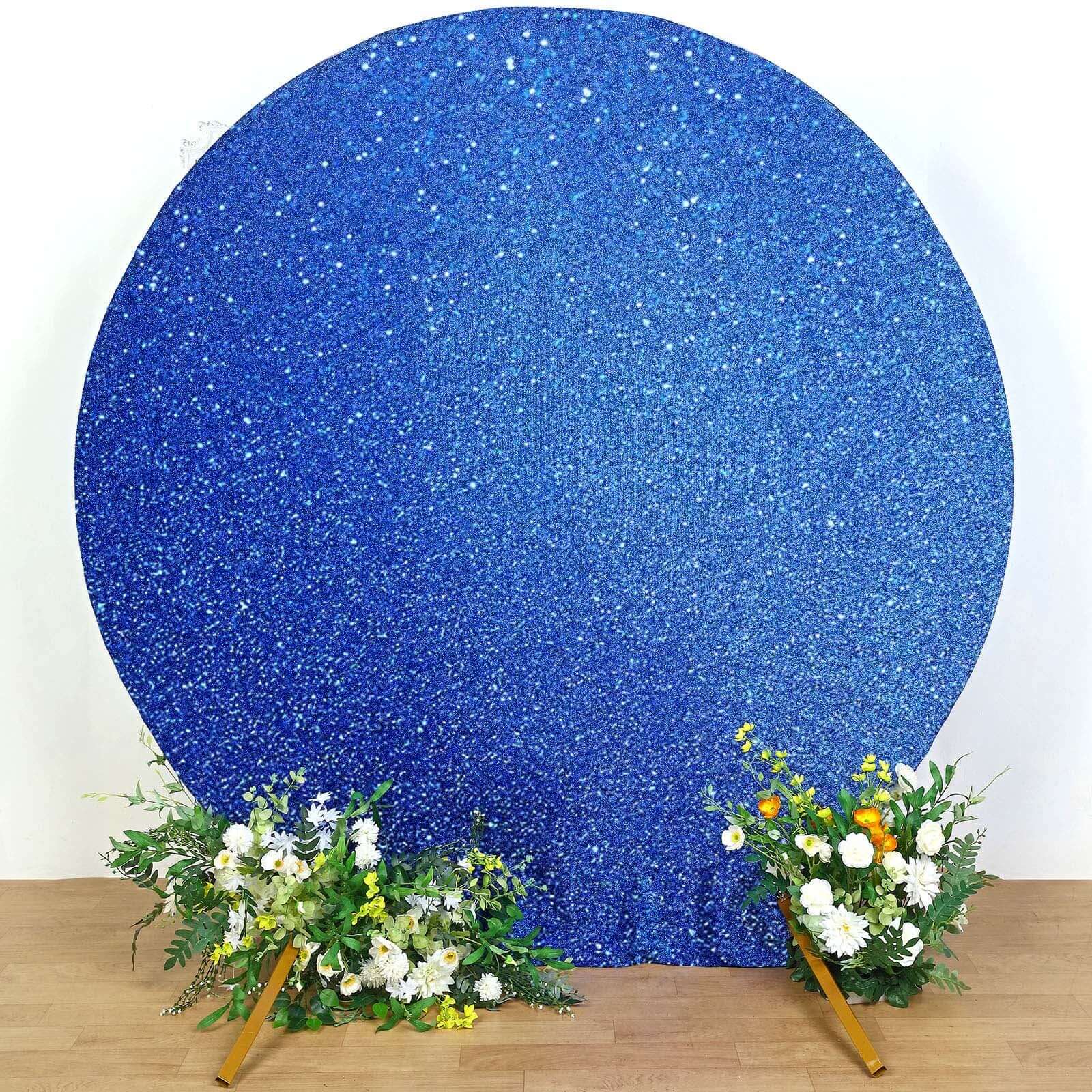 Hot Deal! 7.5ft Royal Blue Metallic Shimmer Tinsel Spandex 2-Sided Wedding Arch Photo Backdrop