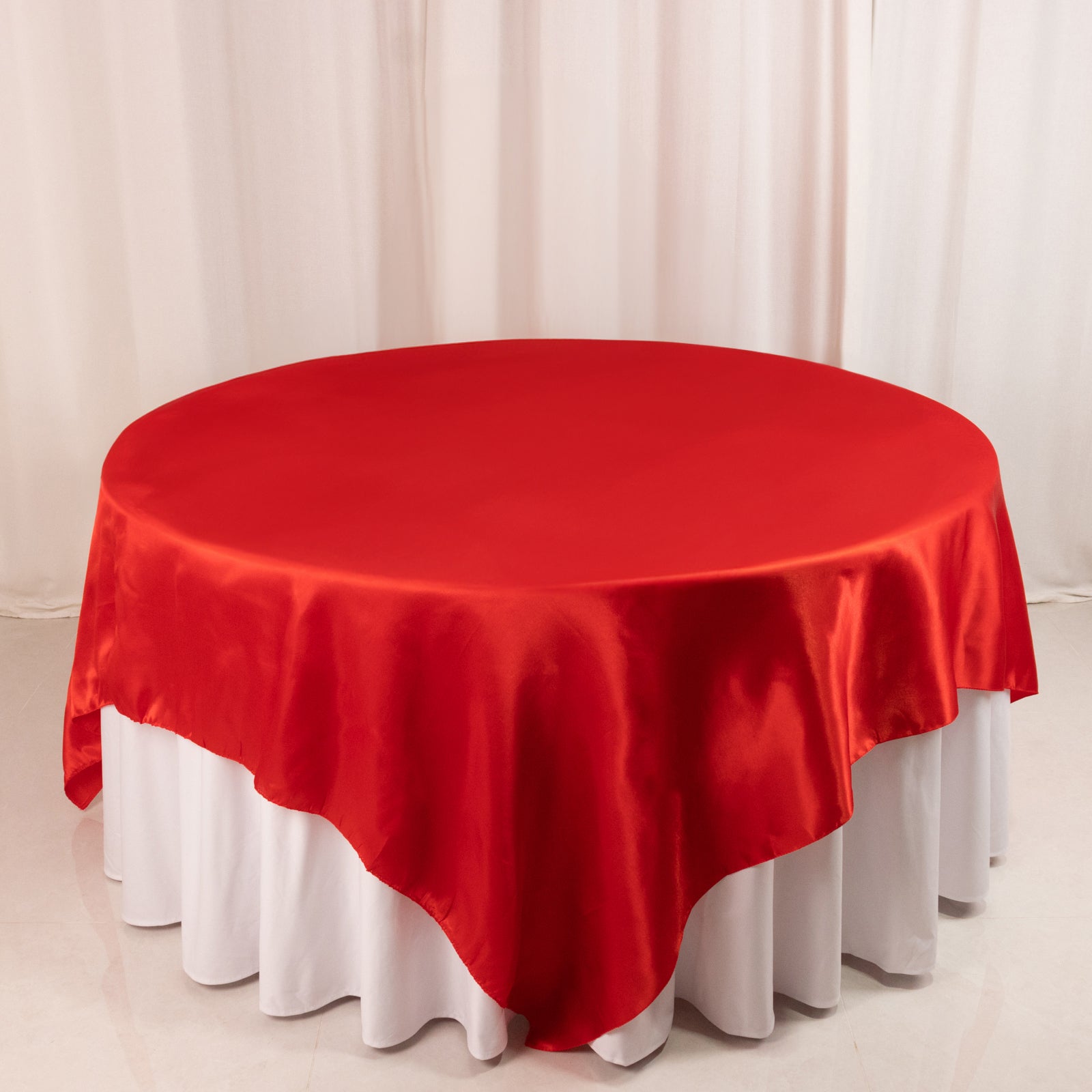 Hot Deal! Red Satin 90x90 Square Table Overlay with Smooth Finish