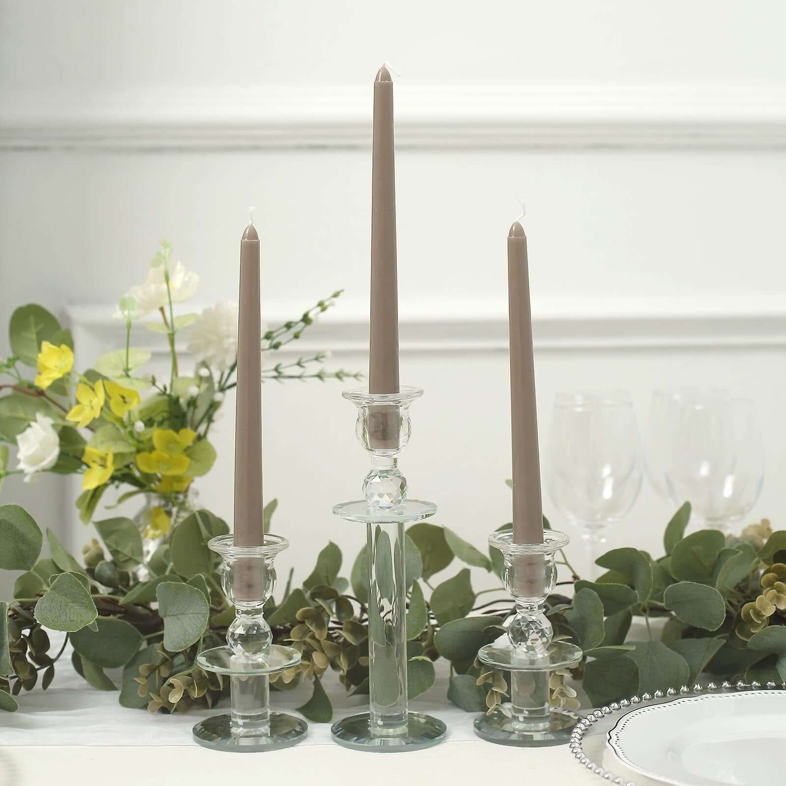 12-Piece Set of Premium Unscented Taupe Taper Candles, 10 Inches Tall