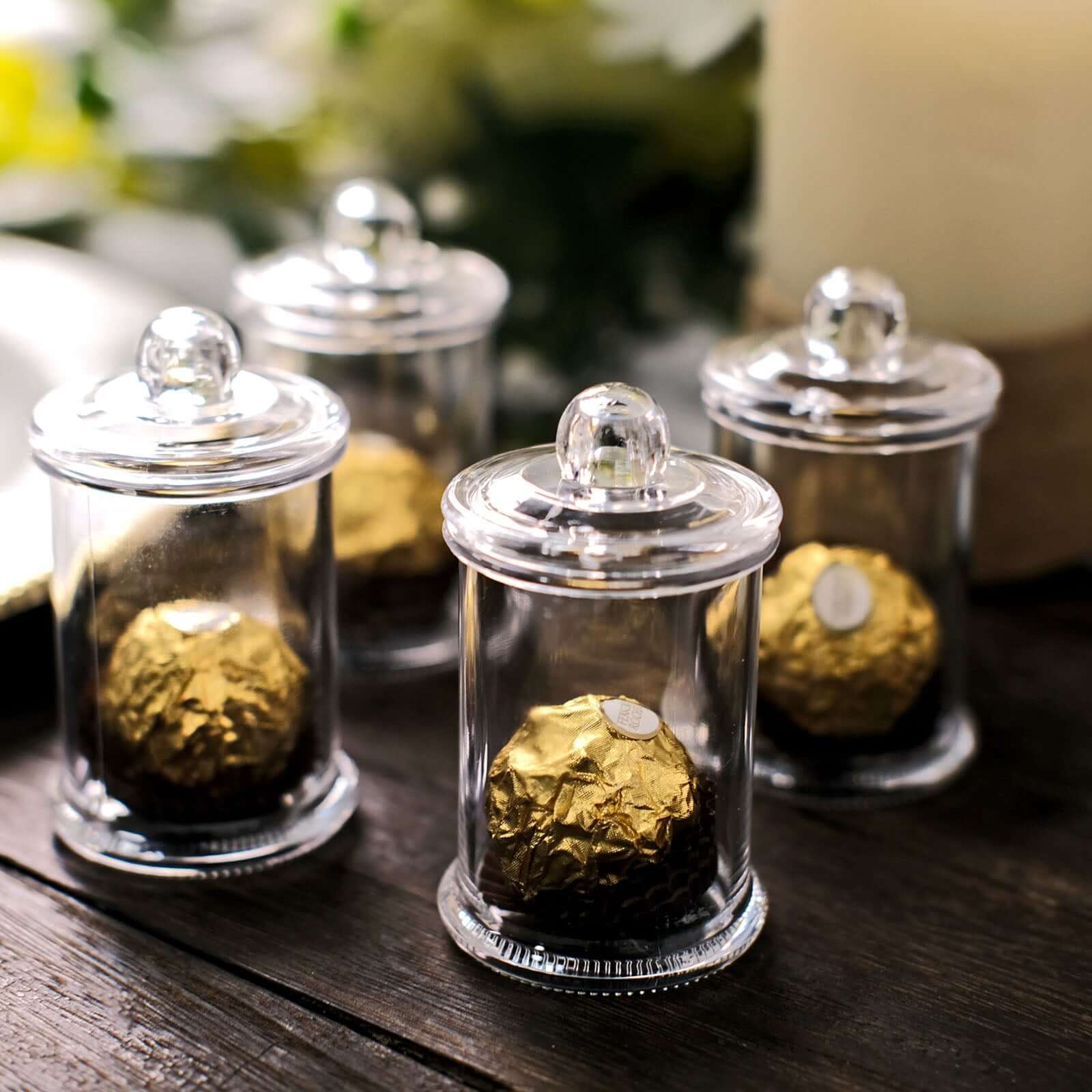 Hot Sale! 12-Pack Disposable Plastic Candy Jars with Clear Lids for Party Favors, 3.5 Inches