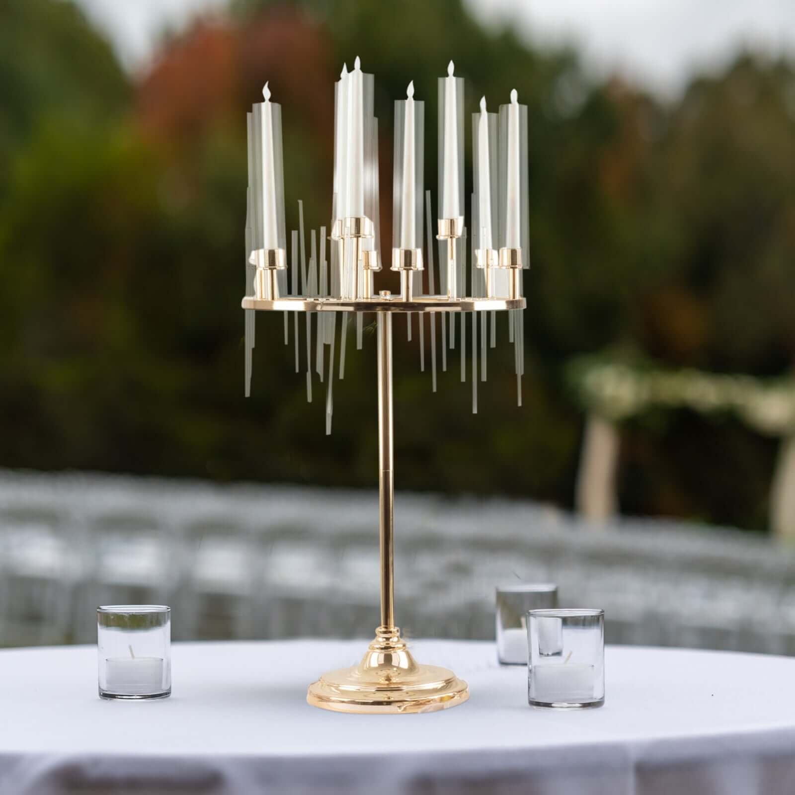 Gold 9-Arm Round Cluster Taper Candelabra Table Centerpiece with Drip Accents and Glass Shades