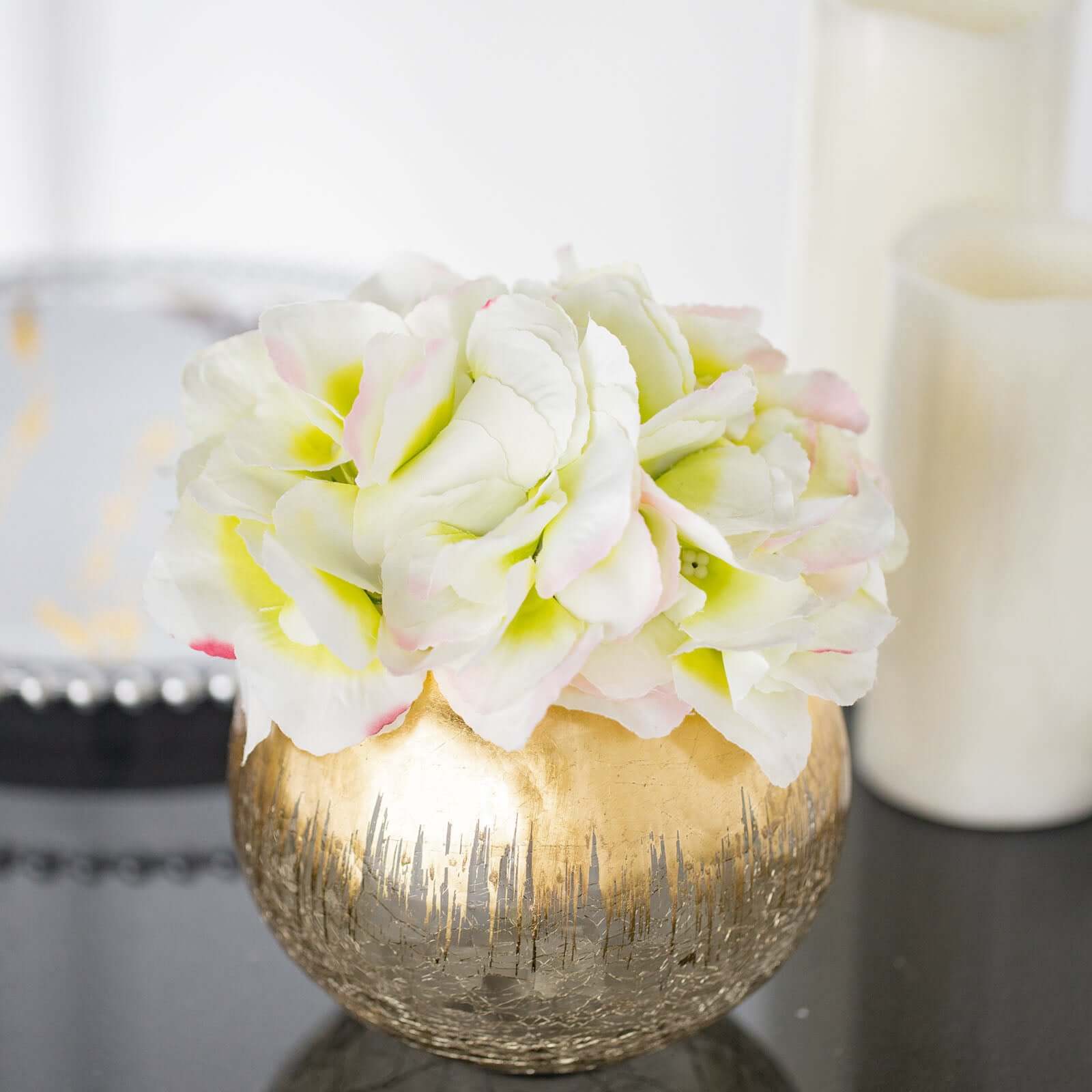 Stylish Gold Foiled Crackle Glass Flower Vase - Ideal Centerpiece for Events, 4.5