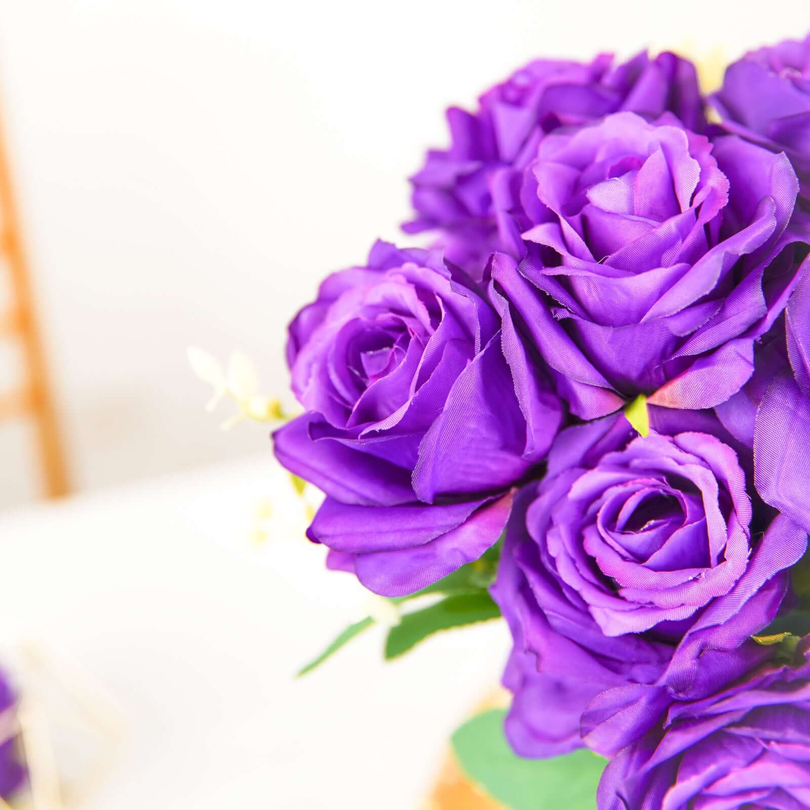 Exclusive Deal! 2 Bushes of 18 Real - Touch Purple Artificial Silk Rose Flower Bouquets for Decor