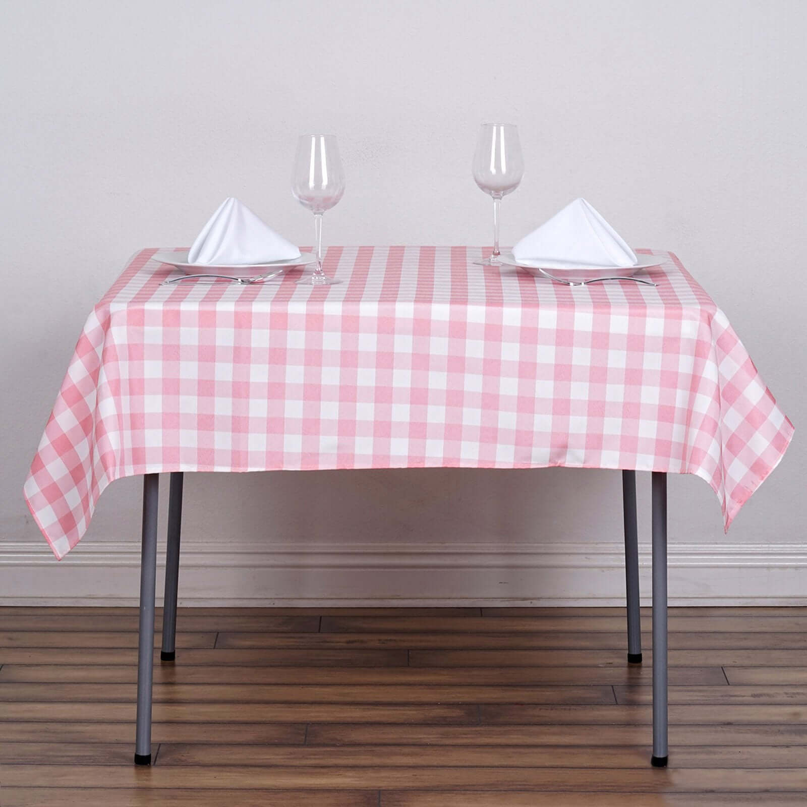 Hot! Polyester 54x54 Square White Rose Quartz Tablecloth with Buffalo Plaid for Casual Tables