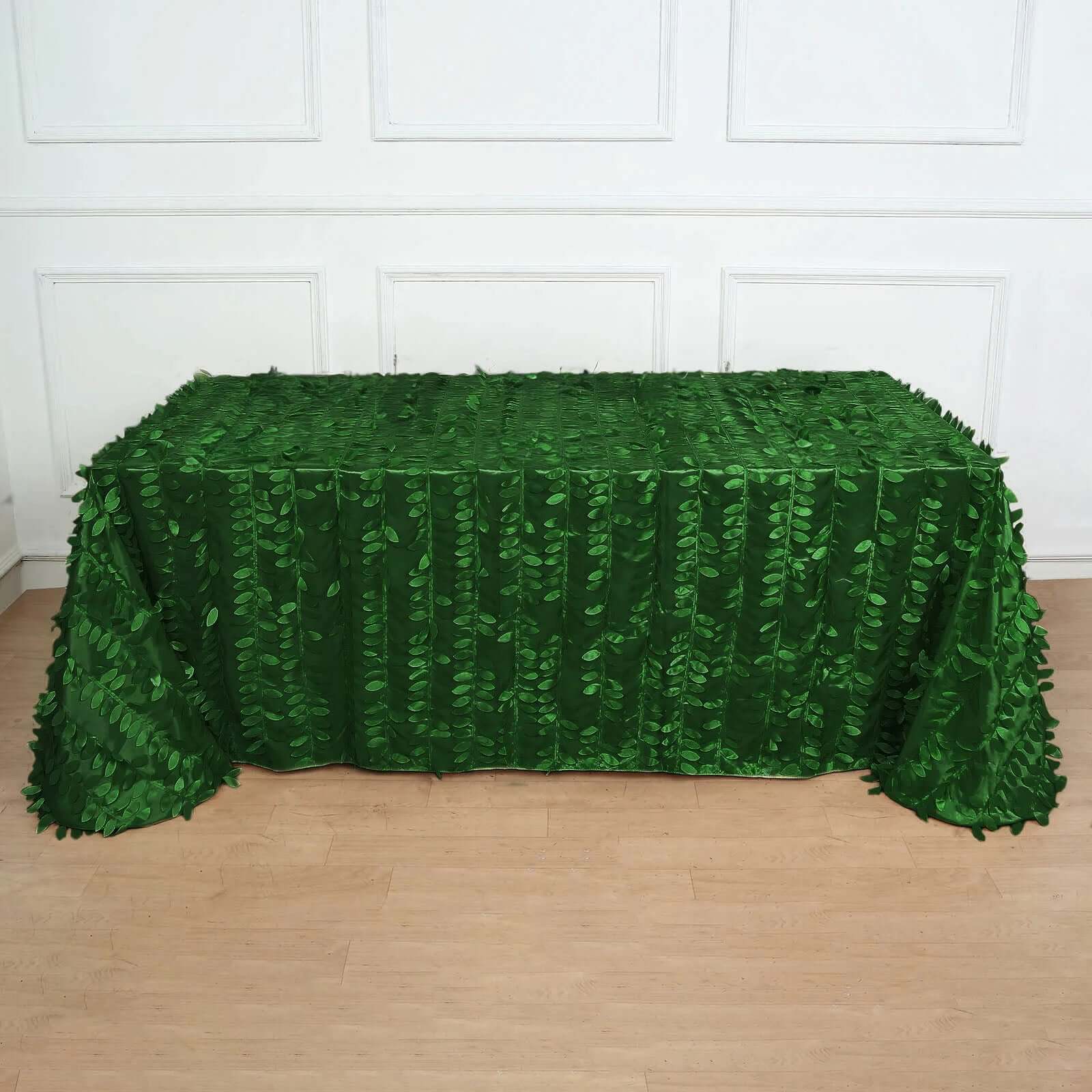 Exclusive Green Taffeta Rectangle Tablecloth with 3D Leaf Petal Design