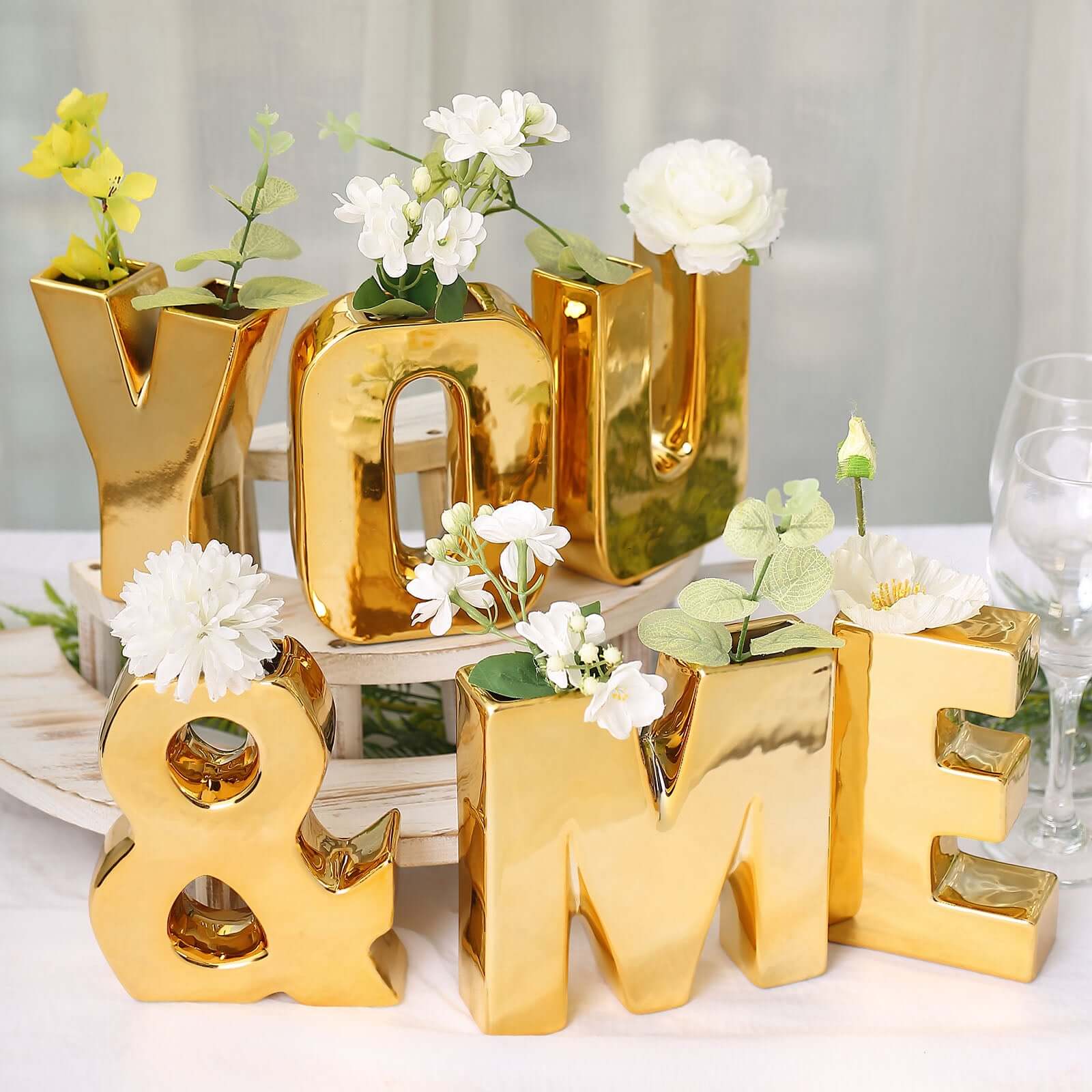 Elegant Gold-Plated Ceramic Letter K Vase - Ideal Planter for Events and Decor