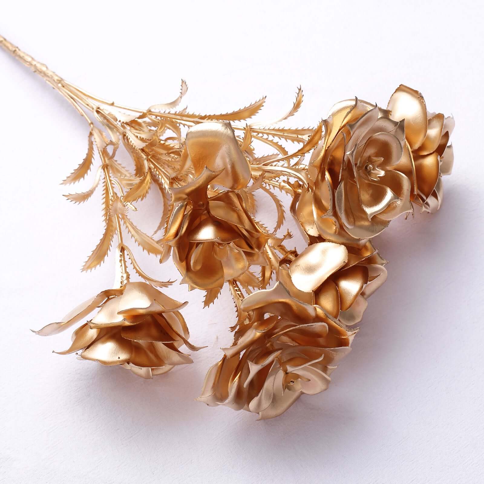 2-Pack Lustrous Metallic Gold Artificial Rose Bouquets for Seasonal & Luxurious Decor