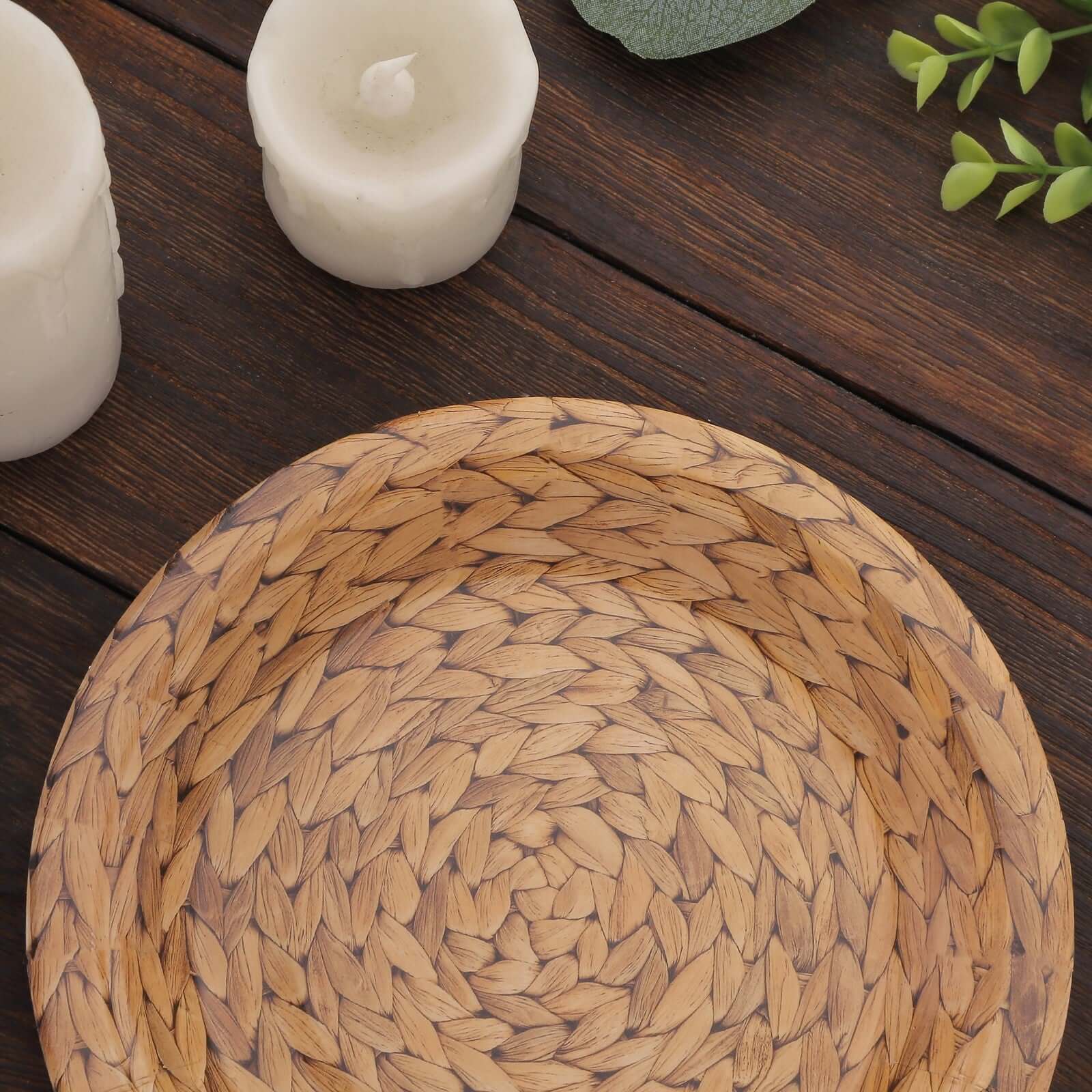25-Pack 7" Natural Round Paper Dessert Plates with Woven Rattan Print - Premium Disposable Plates for All Occasions