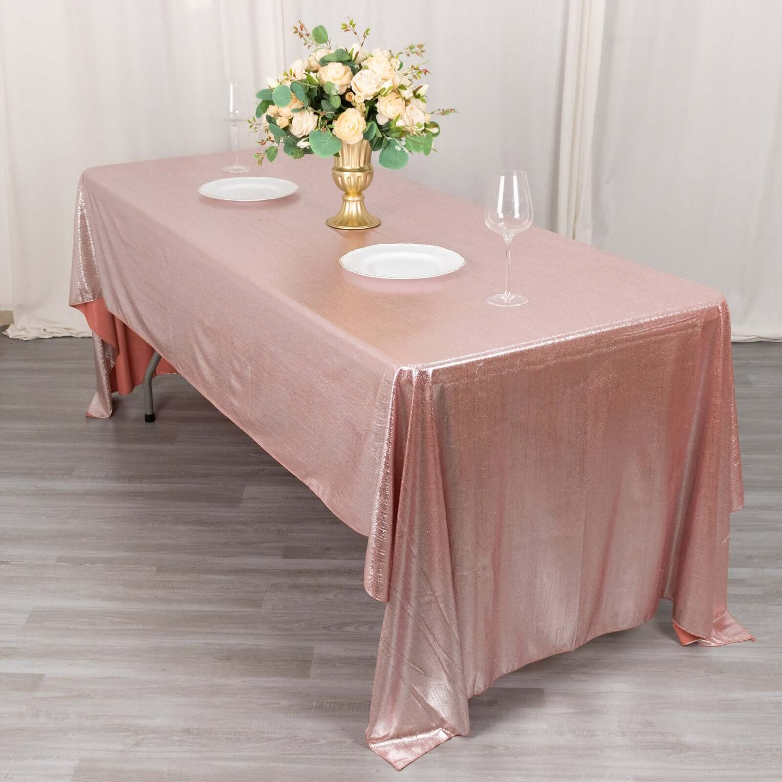 Sparkling Rose Gold Sequin Dots Polyester Rectangle Tablecloth - Wrinkle-Free & Reusable