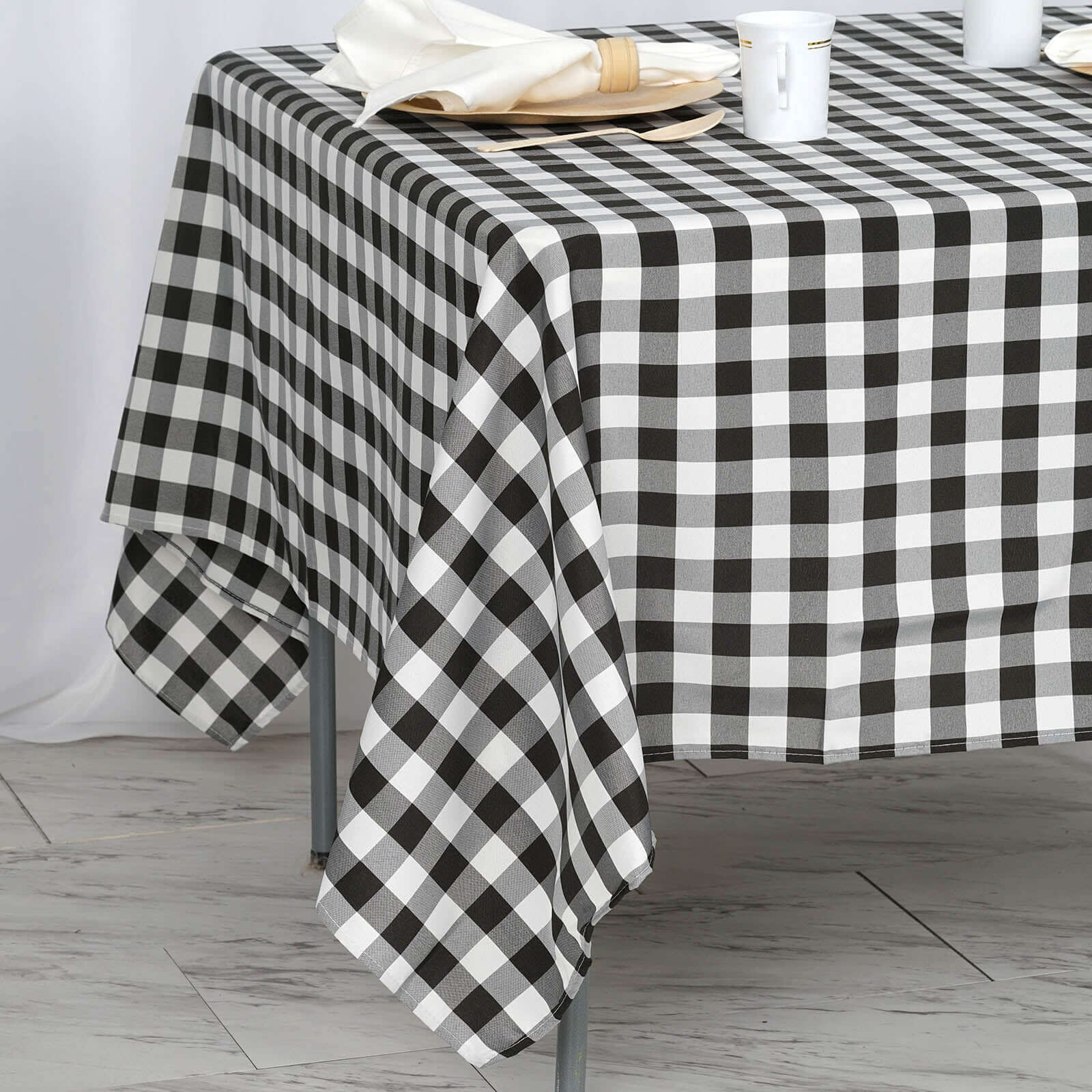 Hot! 70x70 Polyester Checkered Buffalo Plaid White/Black Square Tablecloth for Rustic Decor