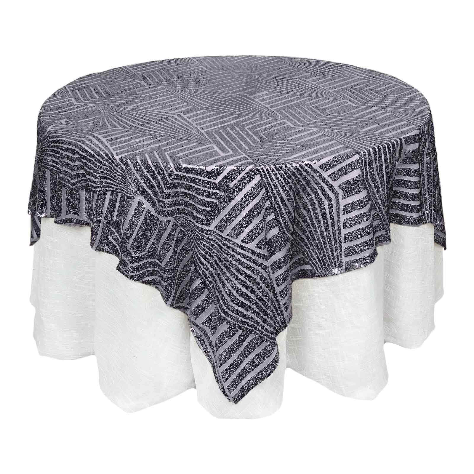 Black Diamond Glitz Sequin 72 Square Table Overlay Tablecloth